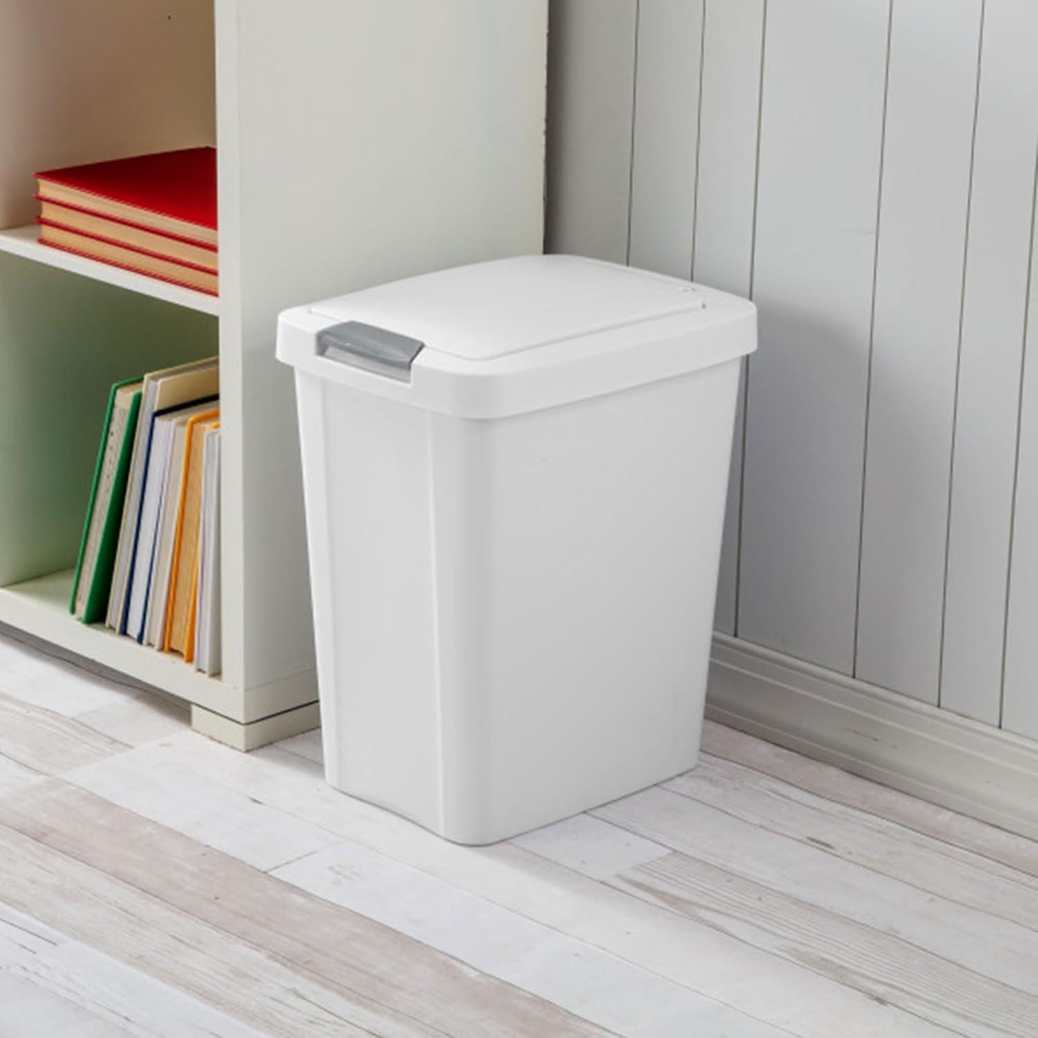 imageSterilite 75 Gallon TouchTop Wastebasket Trash Can with Pop Up Lid for Kitchen Bathroom Mudroom or Office 4 Pack WhiteWhite