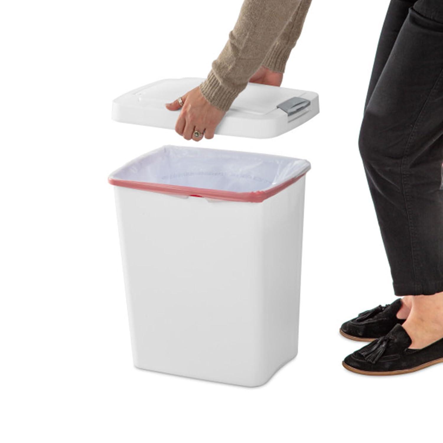 imageSterilite 75 Gallon TouchTop Wastebasket Trash Can with Pop Up Lid for Kitchen Bathroom Mudroom or Office 4 Pack WhiteWhite