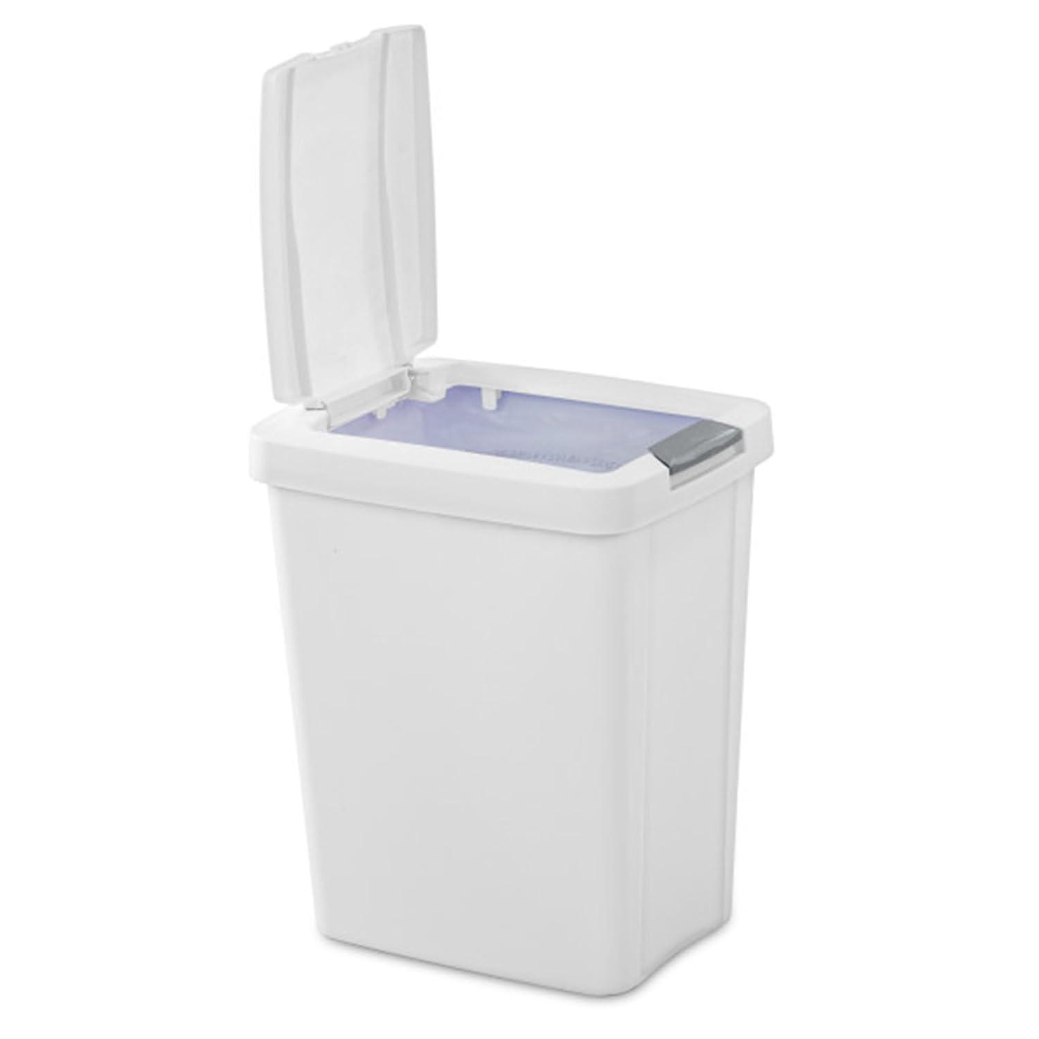 imageSterilite 75 Gallon TouchTop Wastebasket Trash Can with Pop Up Lid for Kitchen Bathroom Mudroom or Office 4 Pack WhiteWhite