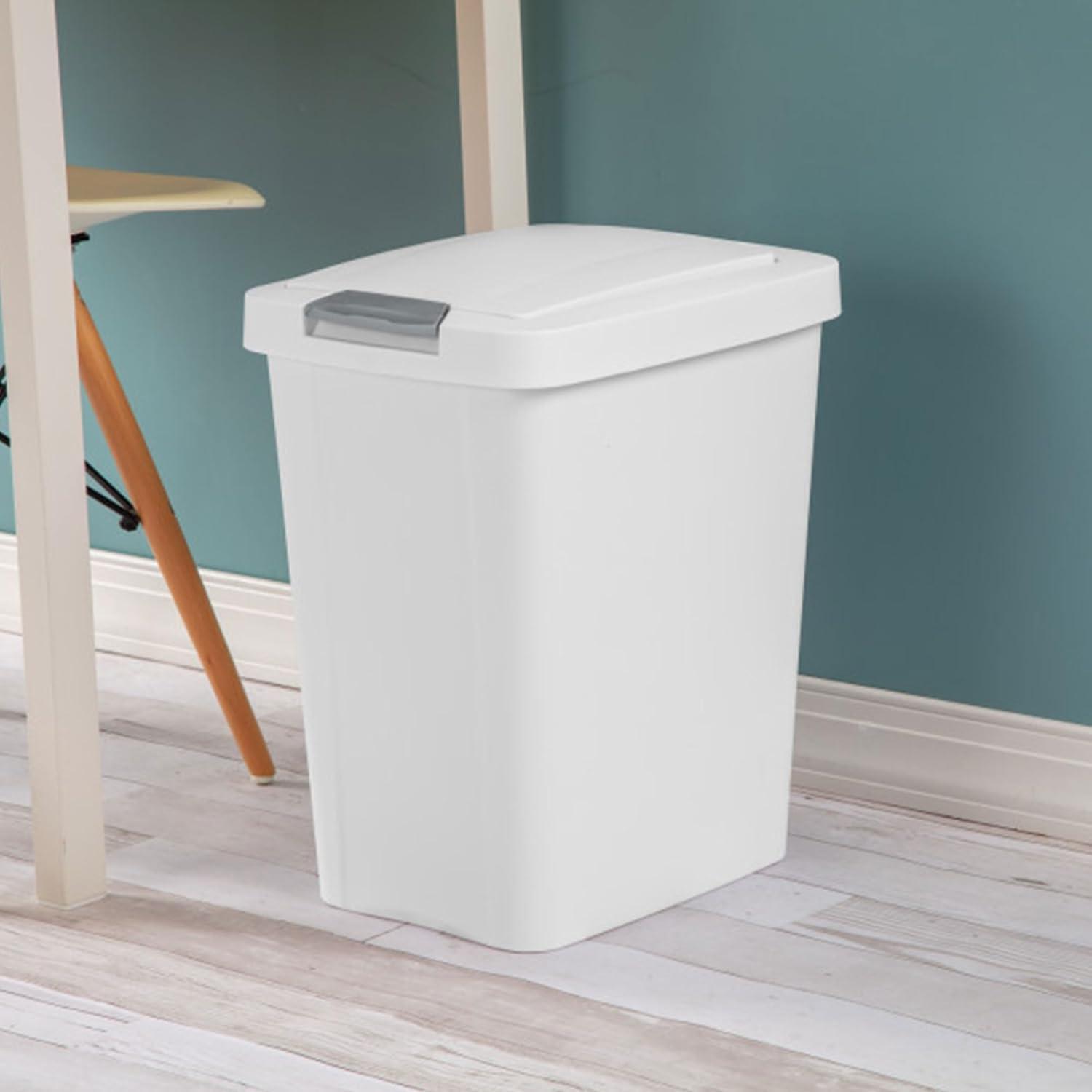 imageSterilite 75 Gallon TouchTop Wastebasket Trash Can with Pop Up Lid for Kitchen Bathroom Mudroom or Office 4 Pack WhiteWhite