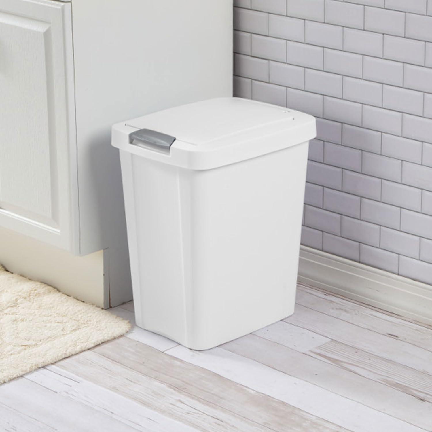 imageSterilite 75 Gallon TouchTop Wastebasket Trash Can with Pop Up Lid for Kitchen Bathroom Mudroom or Office 4 Pack WhiteWhite
