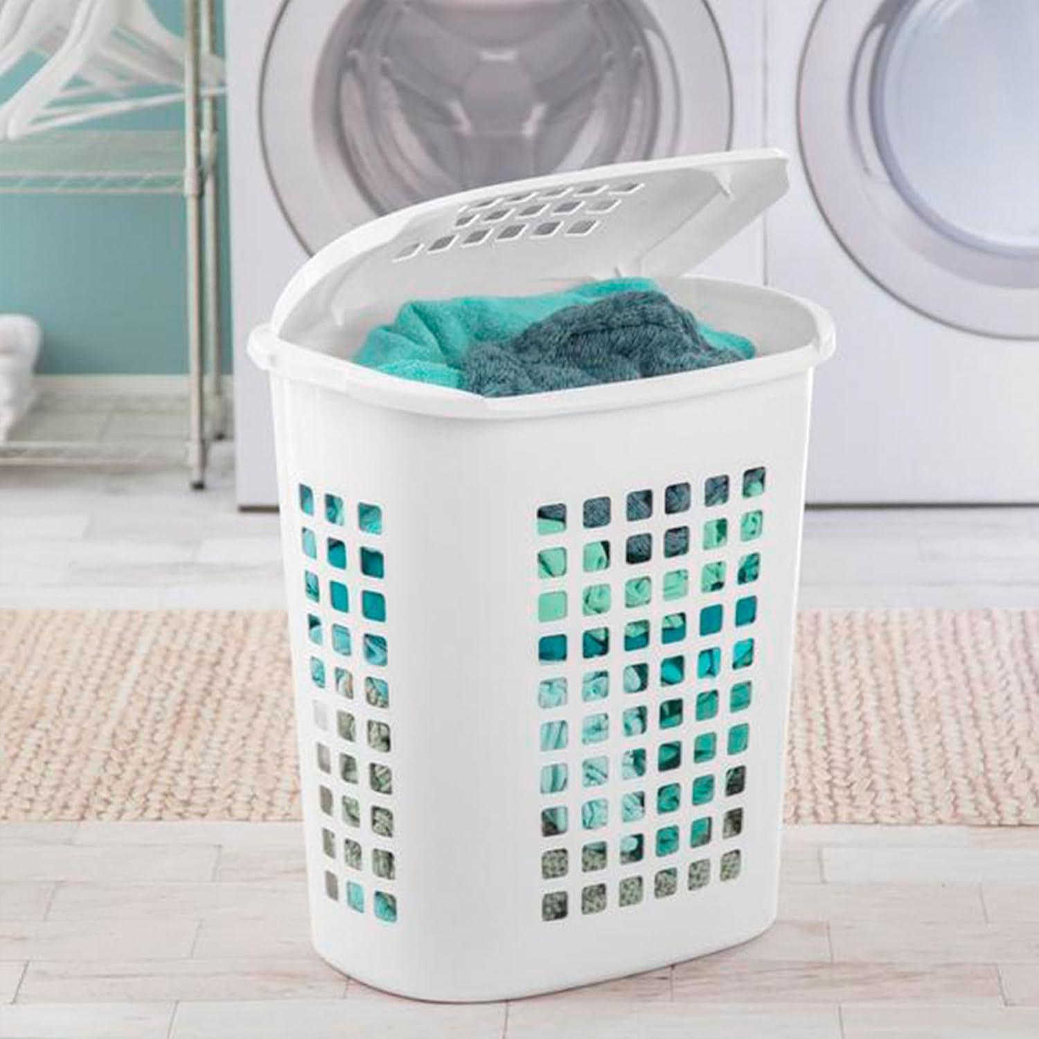imageSterilite Bushell 24 in Tall Lift Top XL Laundry Basket Hamper White 4 Pack4 Pack