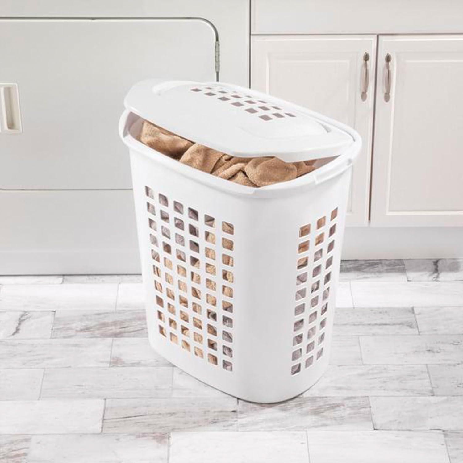 imageSterilite Bushell 24 in Tall Lift Top XL Laundry Basket Hamper White 4 Pack4 Pack