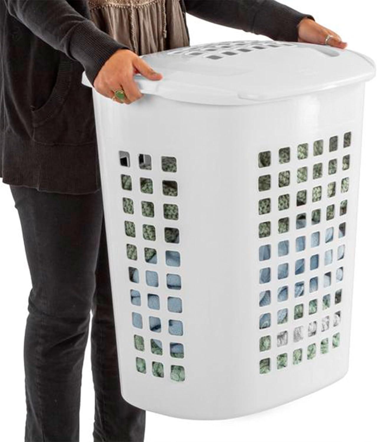 imageSterilite Bushell 24 in Tall Lift Top XL Laundry Basket Hamper White 4 Pack4 Pack