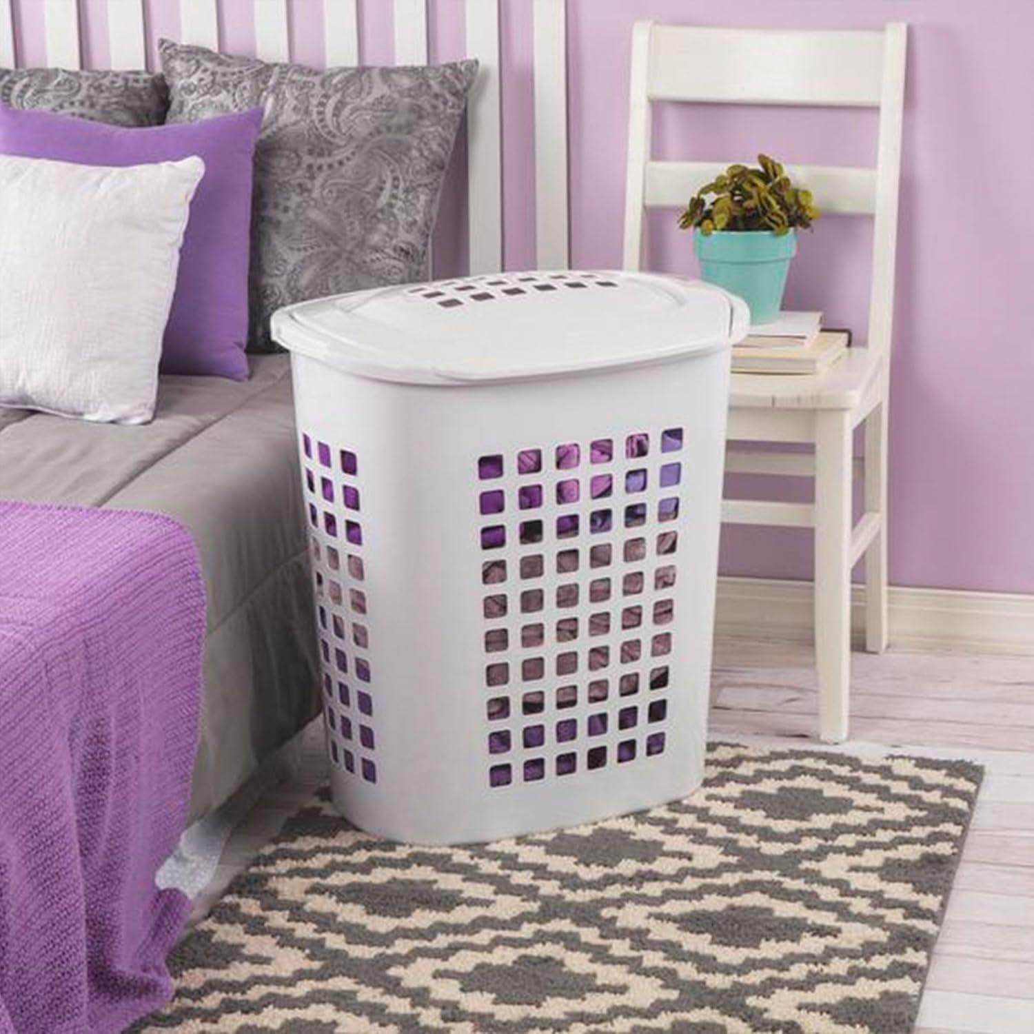 imageSterilite Bushell 24 in Tall Lift Top XL Laundry Basket Hamper White 4 Pack4 Pack
