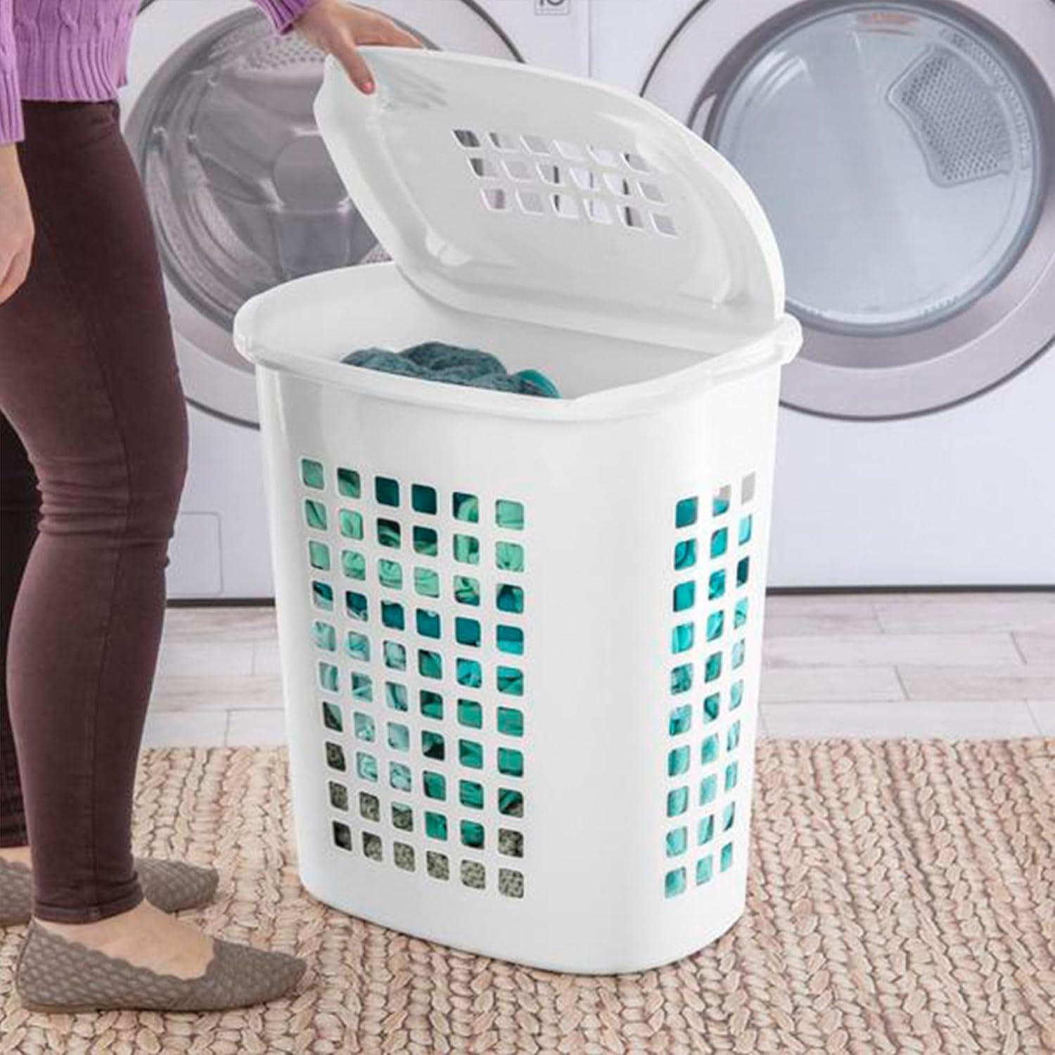 imageSterilite Bushell 24 in Tall Lift Top XL Laundry Basket Hamper White 4 Pack4 Pack