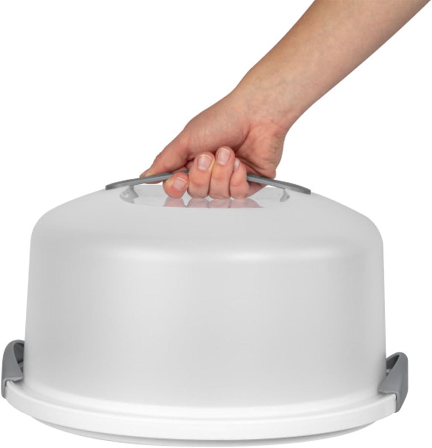 imageSterilite Cake Server Plastic Food Storage Container with Lid Latches and Handle Dessert Carrier Dishwasher Safe Clear Lid and White Base 4Pack12 Round Cake