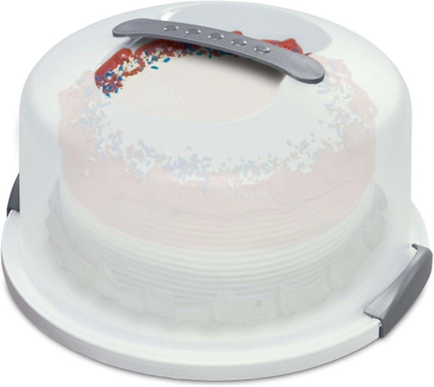 imageSterilite Cake Server Plastic Food Storage Container with Lid Latches and Handle Dessert Carrier Dishwasher Safe Clear Lid and White Base 4Pack12 Round Cake