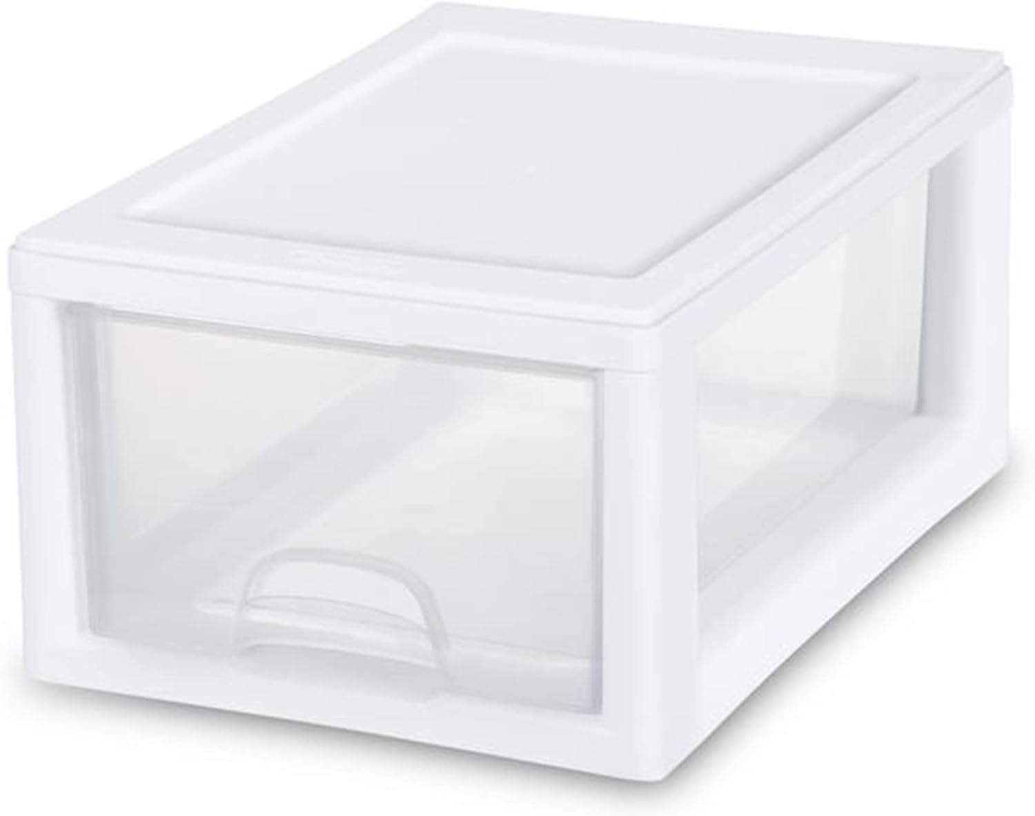 imageSterilite Clear Plastic Stackable Storage Drawer Container Box with White Frame 30 Pack