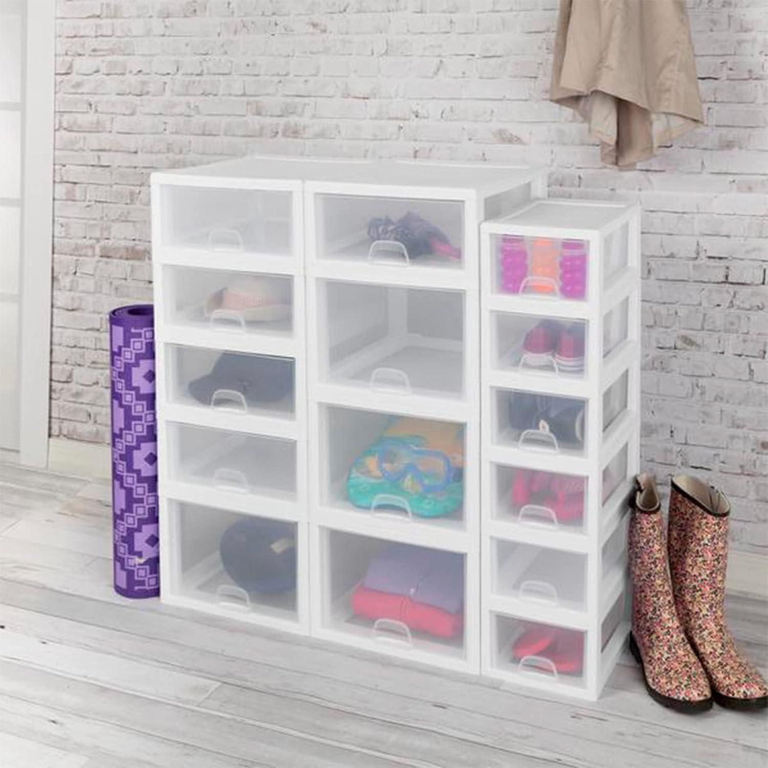 imageSterilite Clear Plastic Stackable Storage Drawer Container Box with White Frame 30 Pack