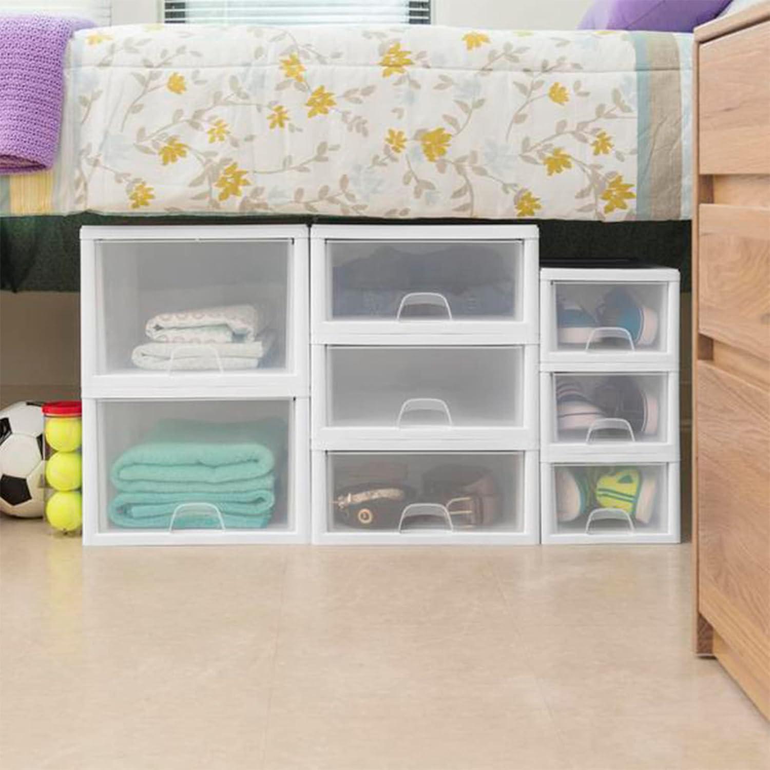 imageSterilite Clear Plastic Stackable Storage Drawer Container Box with White Frame 30 Pack