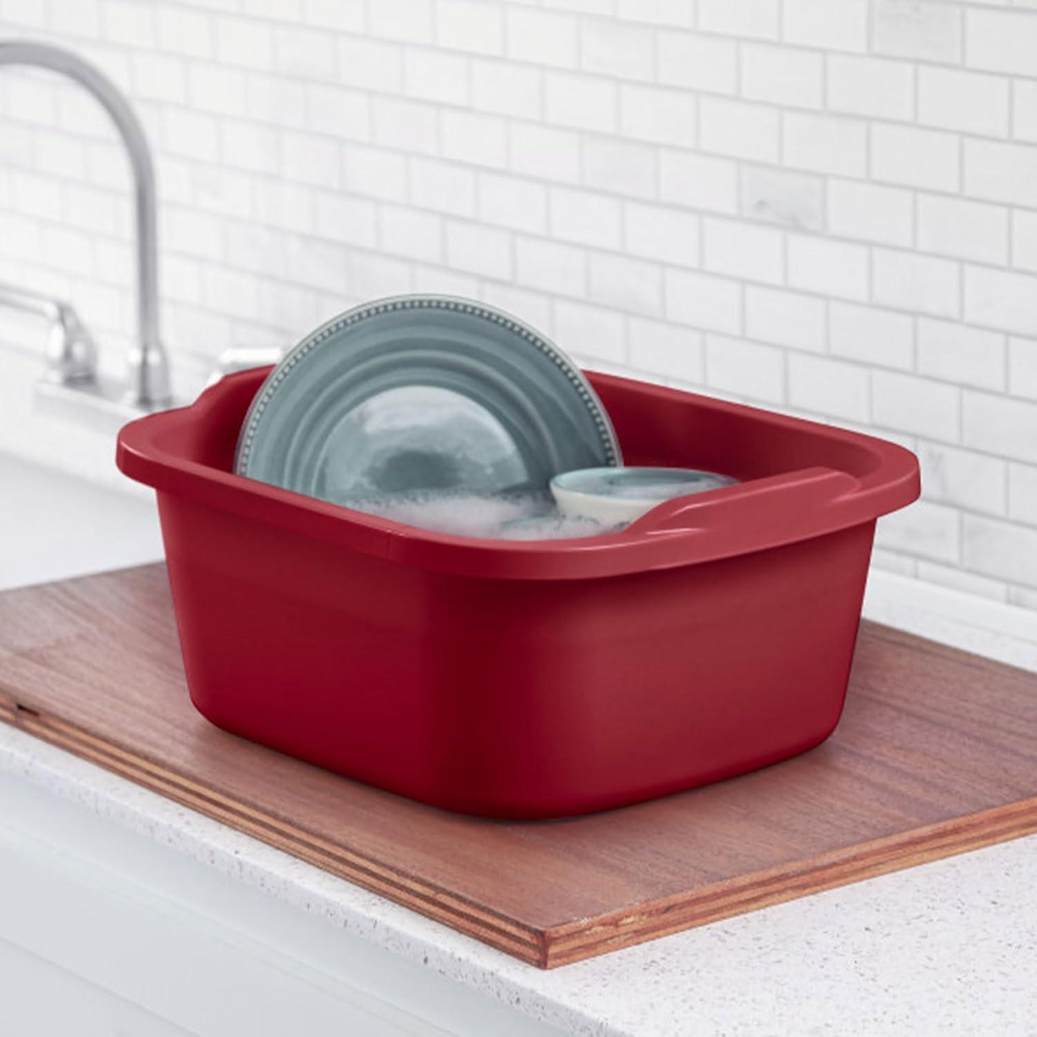 imageSterilite Convenient Extra Large MultiFunctional Home 12Quart Standard Sink Dish Washing Storage Pan Red 8 PackRed
