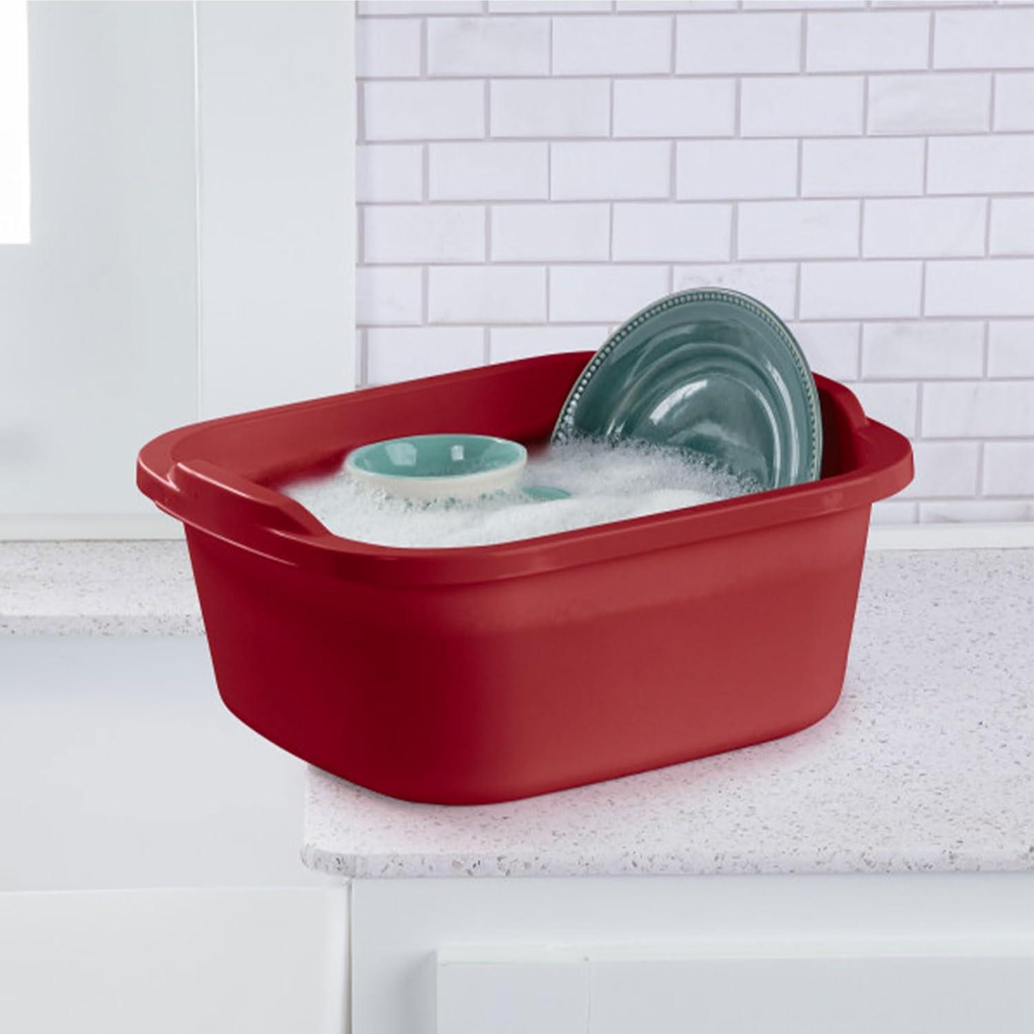 imageSterilite Convenient Extra Large MultiFunctional Home 12Quart Standard Sink Dish Washing Storage Pan Red 8 PackRed