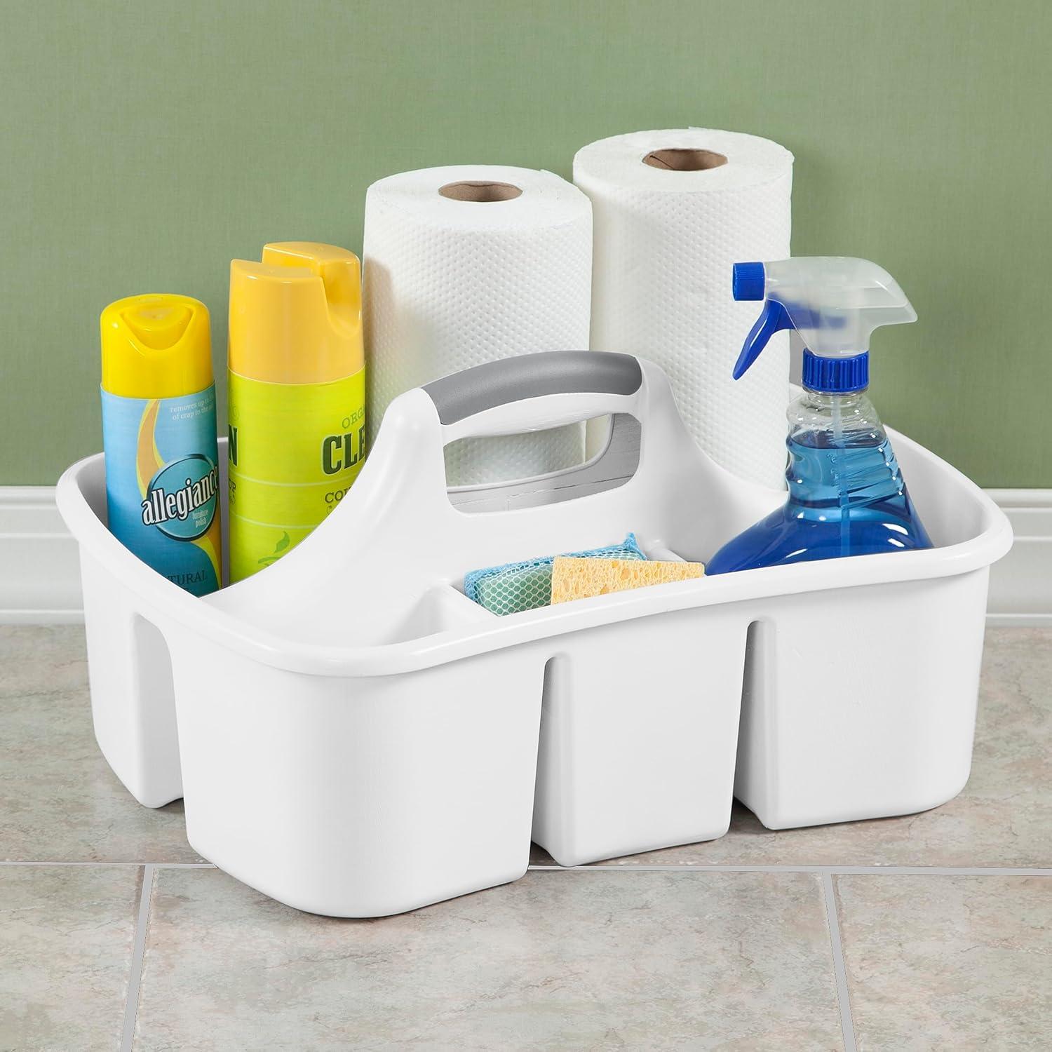 imageSterilite Divided Ultra Caddy Plastic Portable Storage to Hold Bathroom and Cleaning Supplies 5 Large Compartments and Handle White 6Pack