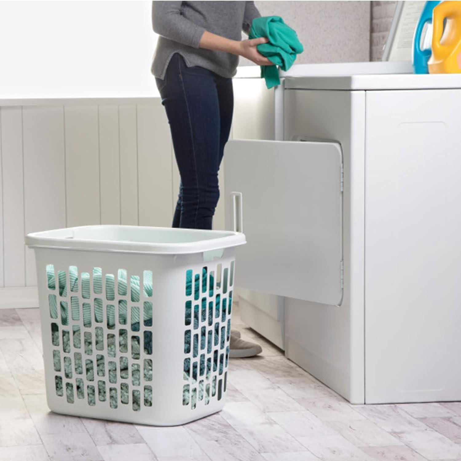 imageSterilite Easy Carry Laundry Hamper Ventilation Holes and Handles to Carry Clothes Between the Laundry Room and Bedroom Plastic White 4Pack12 Pack