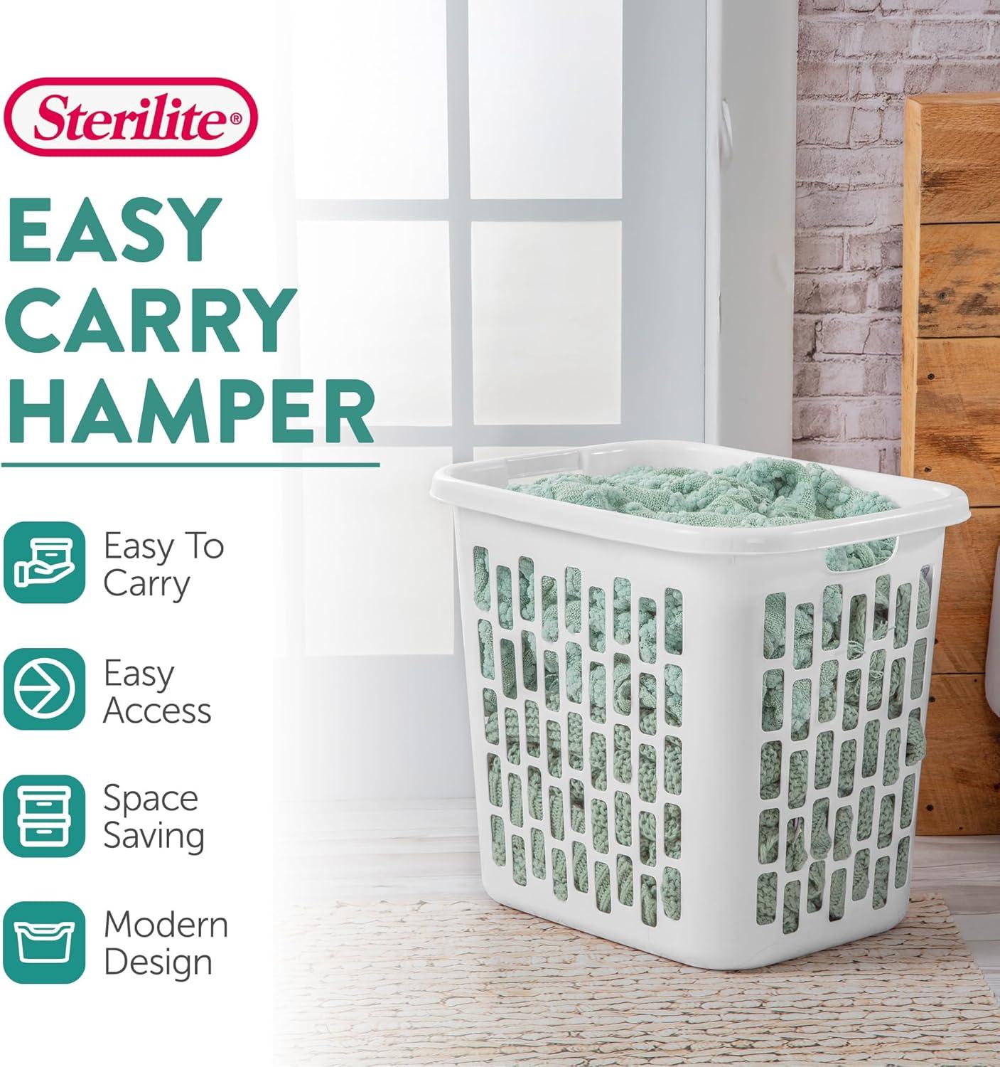 imageSterilite Easy Carry Laundry Hamper Ventilation Holes and Handles to Carry Clothes Between the Laundry Room and Bedroom Plastic White 4Pack12 Pack