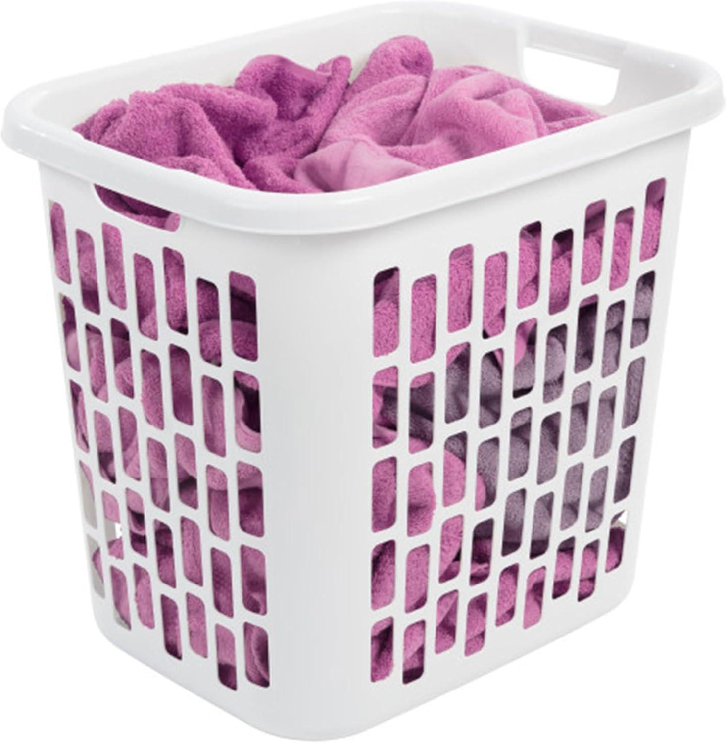imageSterilite Easy Carry Laundry Hamper Ventilation Holes and Handles to Carry Clothes Between the Laundry Room and Bedroom Plastic White 4Pack16 Pack