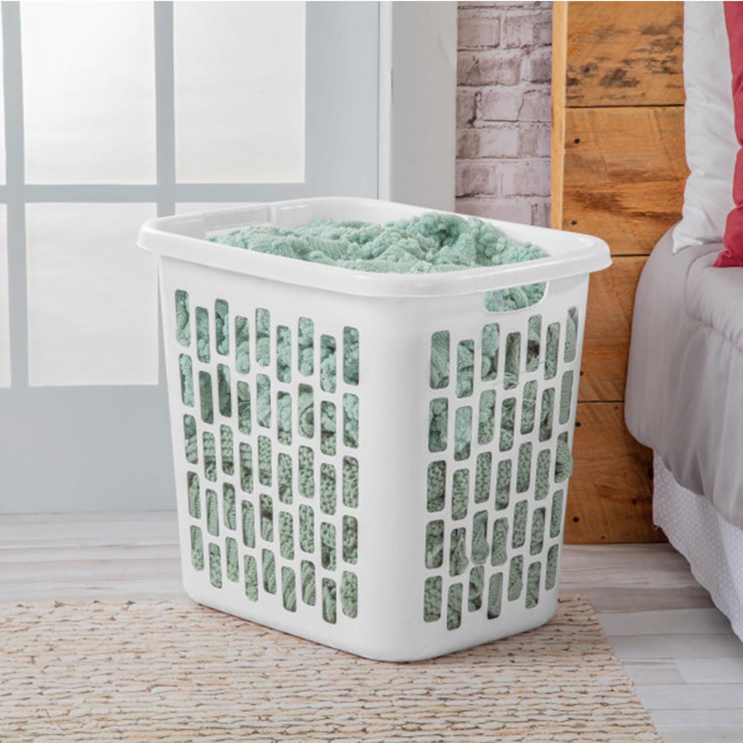 imageSterilite Easy Carry Laundry Hamper Ventilation Holes and Handles to Carry Clothes Between the Laundry Room and Bedroom Plastic White 4Pack16 Pack