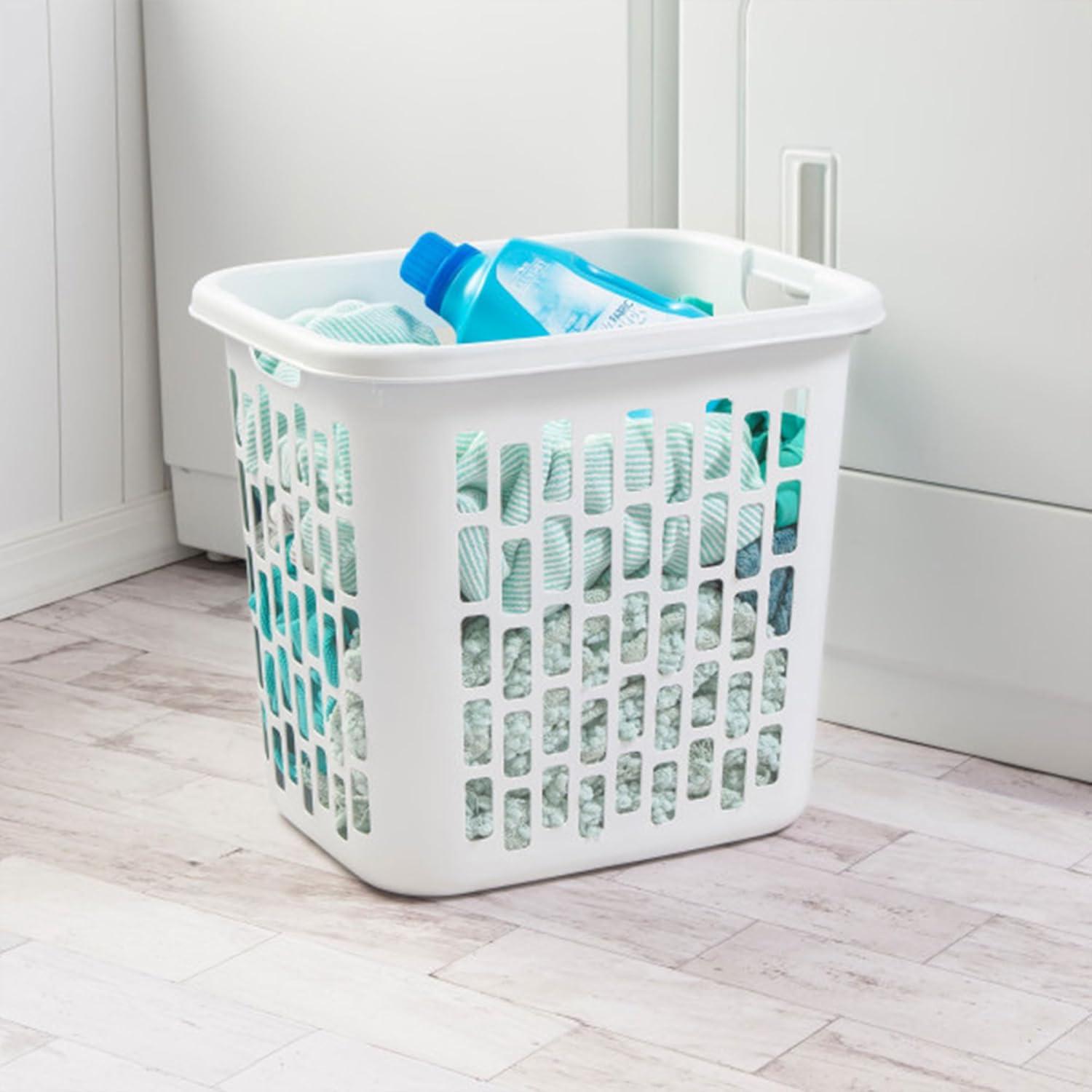 imageSterilite Easy Carry Laundry Hamper Ventilation Holes and Handles to Carry Clothes Between the Laundry Room and Bedroom Plastic White 4Pack4 Pack