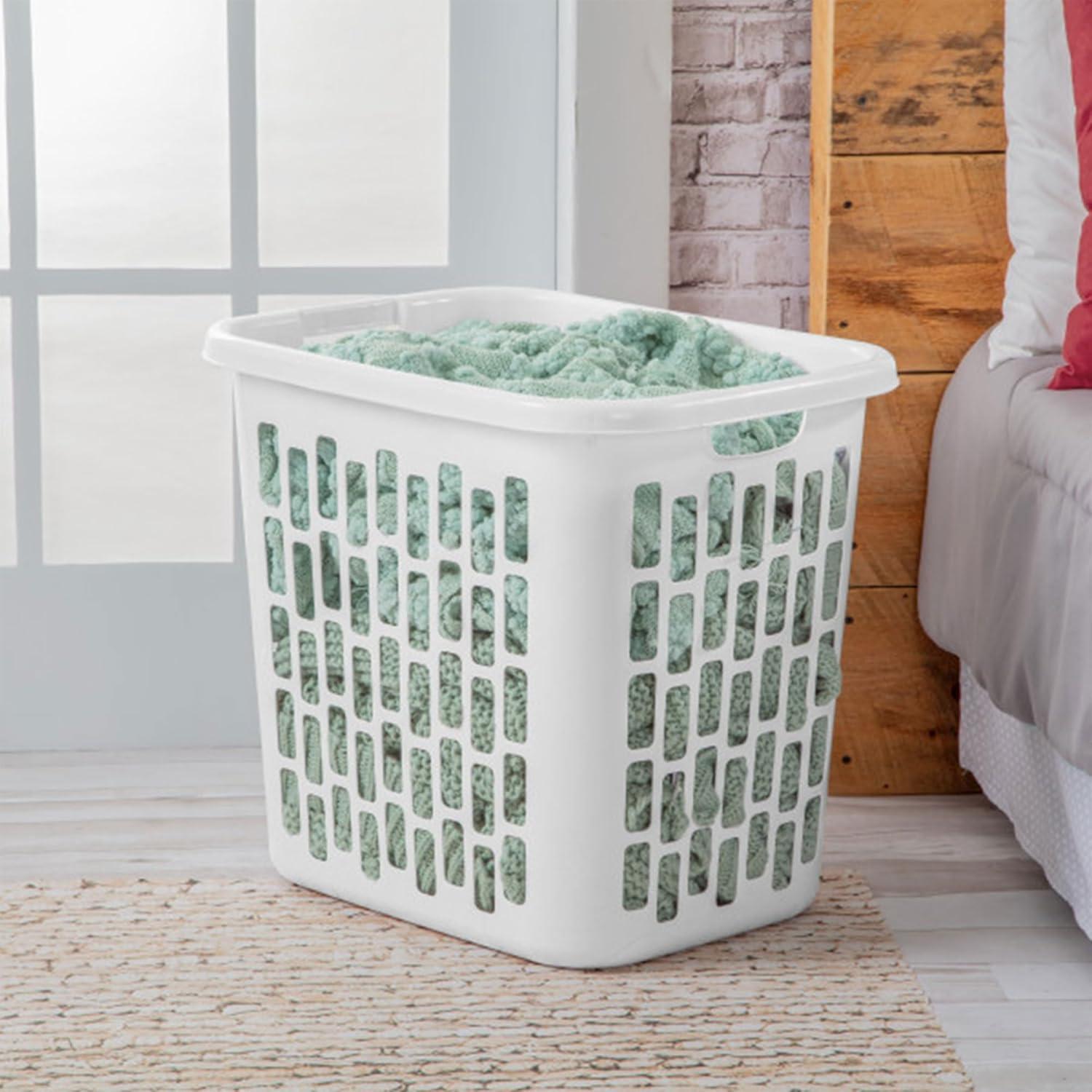 imageSterilite Easy Carry Laundry Hamper Ventilation Holes and Handles to Carry Clothes Between the Laundry Room and Bedroom Plastic White 4Pack4 Pack
