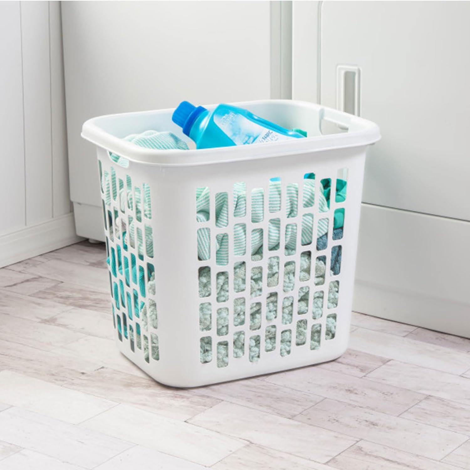 imageSterilite Easy Carry Laundry Hamper Ventilation Holes and Handles to Carry Clothes Between the Laundry Room and Bedroom Plastic White 4Pack8 Pack