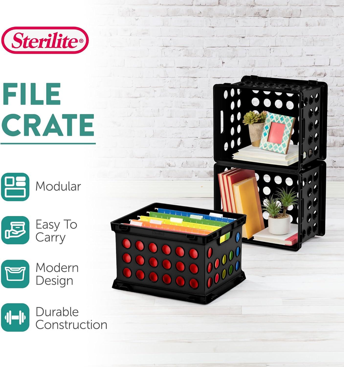 Sterilite File Crate, Stackable Plastic Storage Bin with Handles ...
