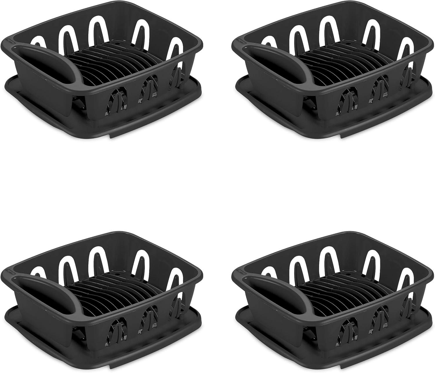 imageSterilite Large 2 Piece Sink Set with Drainboard for Drying Holds Clean Dishes in the Kitchen such as Plates Cups and Silverware White 6PackBlack