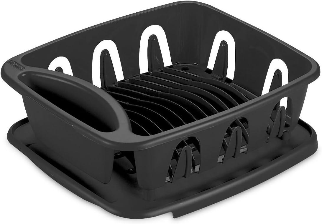 imageSterilite Large 2 Piece Sink Set with Drainboard for Drying Holds Clean Dishes in the Kitchen such as Plates Cups and Silverware White 6PackBlack