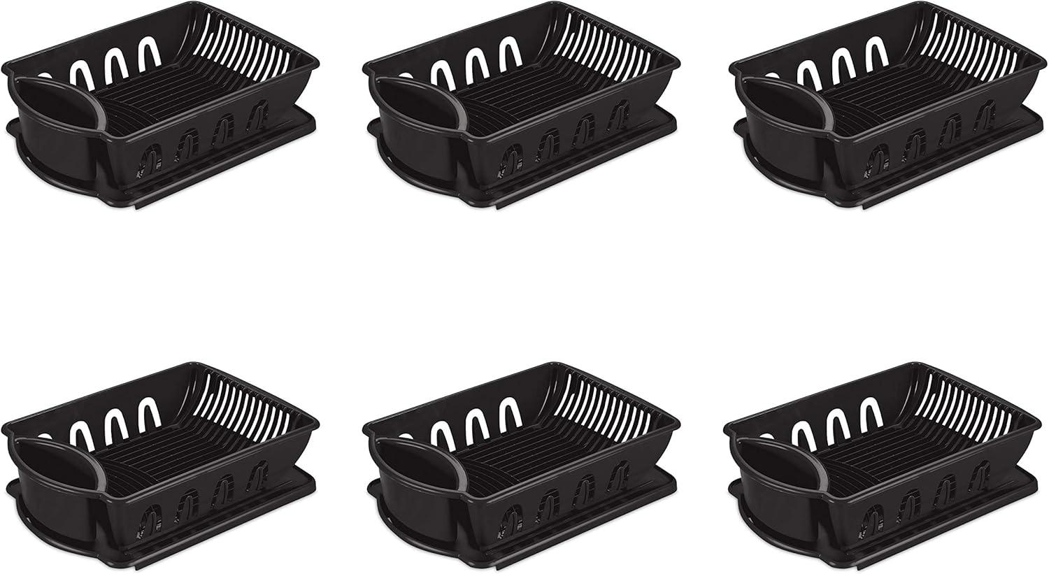 imageSterilite Large 2 Piece Sink Set with Drainboard for Drying Holds Clean Dishes in the Kitchen such as Plates Cups and Silverware White 6PackBlack