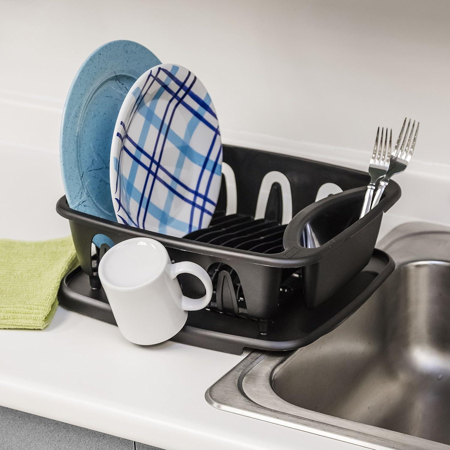 imageSterilite Large 2 Piece Sink Set with Drainboard for Drying Holds Clean Dishes in the Kitchen such as Plates Cups and Silverware White 6PackBlack