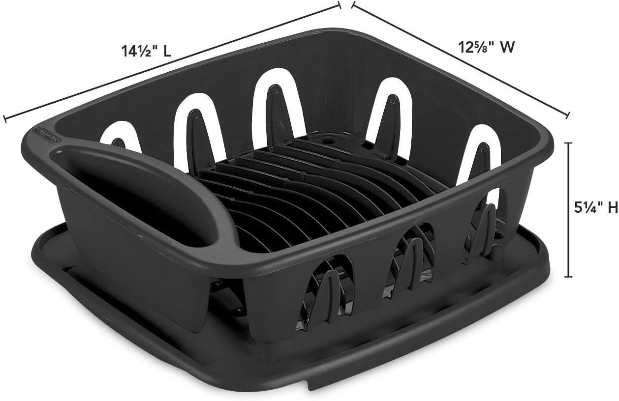 imageSterilite Large 2 Piece Sink Set with Drainboard for Drying Holds Clean Dishes in the Kitchen such as Plates Cups and Silverware White 6PackBlack