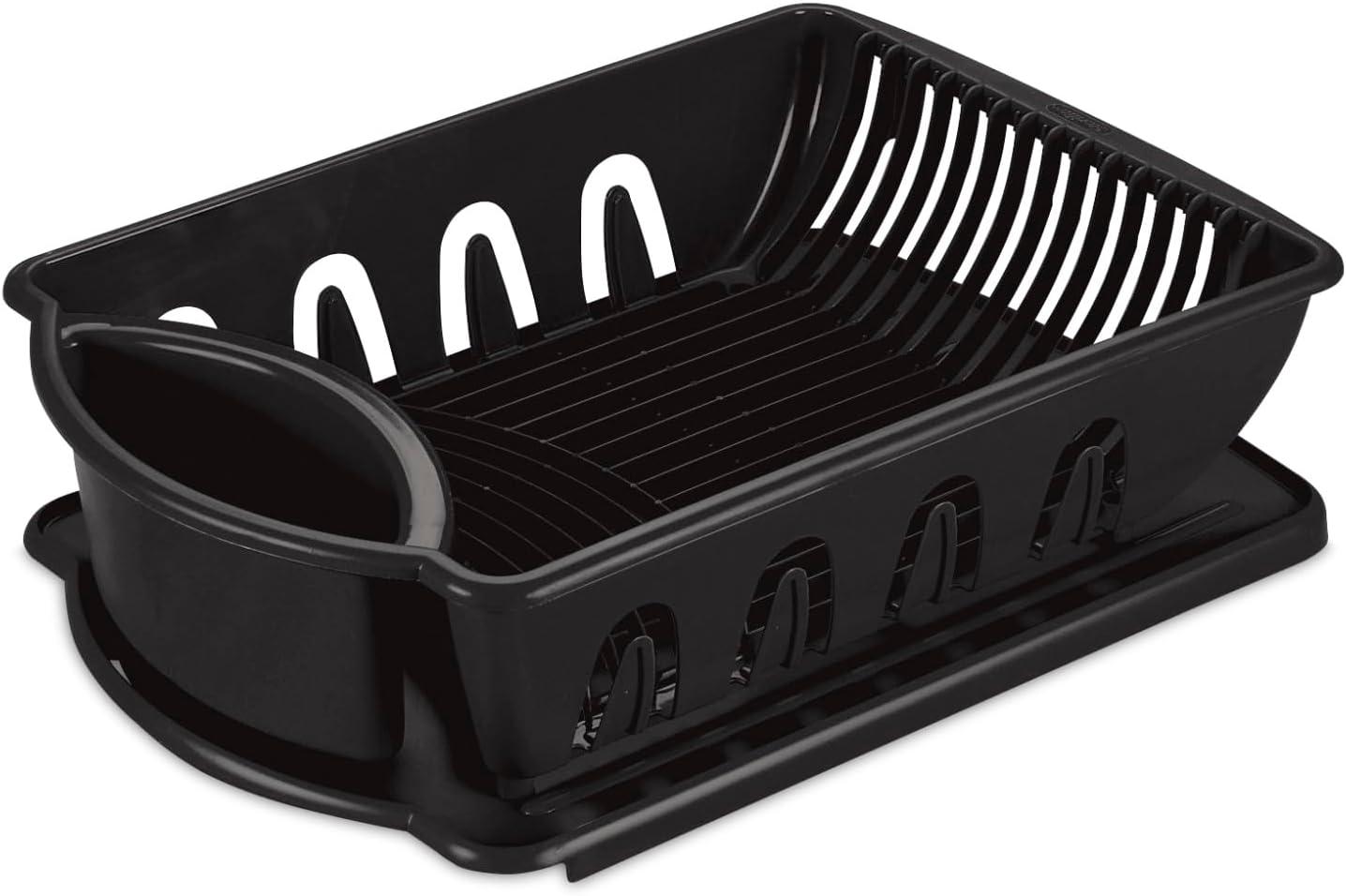 imageSterilite Large 2 Piece Sink Set with Drainboard for Drying Holds Clean Dishes in the Kitchen such as Plates Cups and Silverware White 6PackBlack