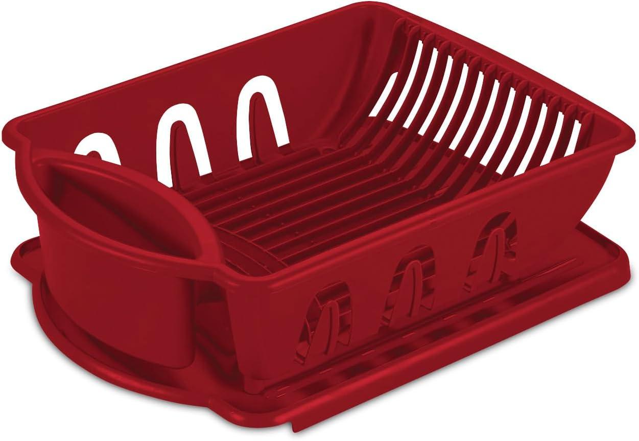 imageSterilite Large 2 Piece Sink Set with Drainboard for Drying Holds Clean Dishes in the Kitchen such as Plates Cups and Silverware White 6PackClassic Red