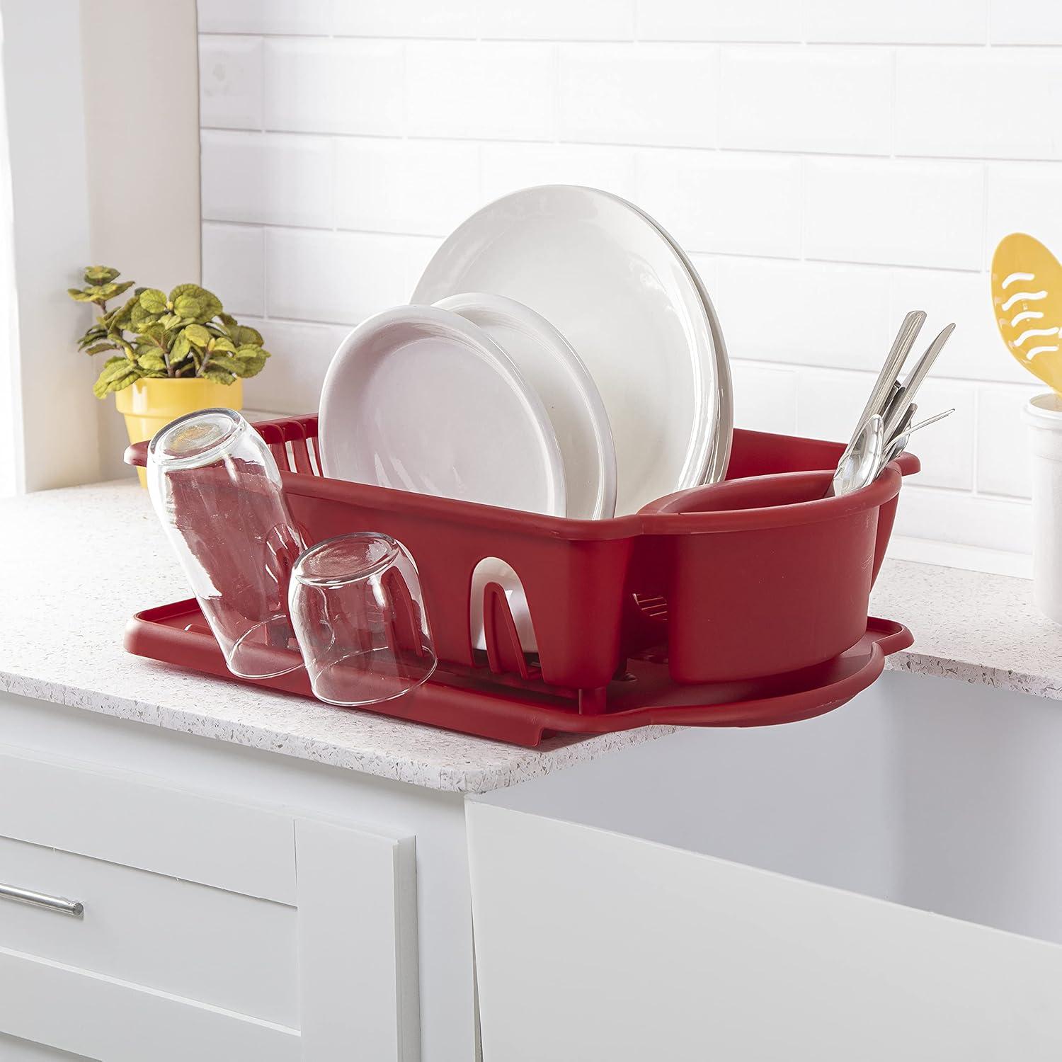 imageSterilite Large 2 Piece Sink Set with Drainboard for Drying Holds Clean Dishes in the Kitchen such as Plates Cups and Silverware White 6PackClassic Red