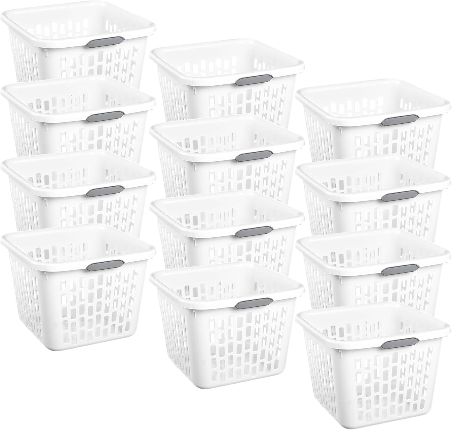 imageSterilite Laundry Basket Plastic Clothes Hamper Large Square Bin with Comfort Grip Handles and Reinforced Rim 15 Bushel Capacity Mint 6 Pack10 Bushel White