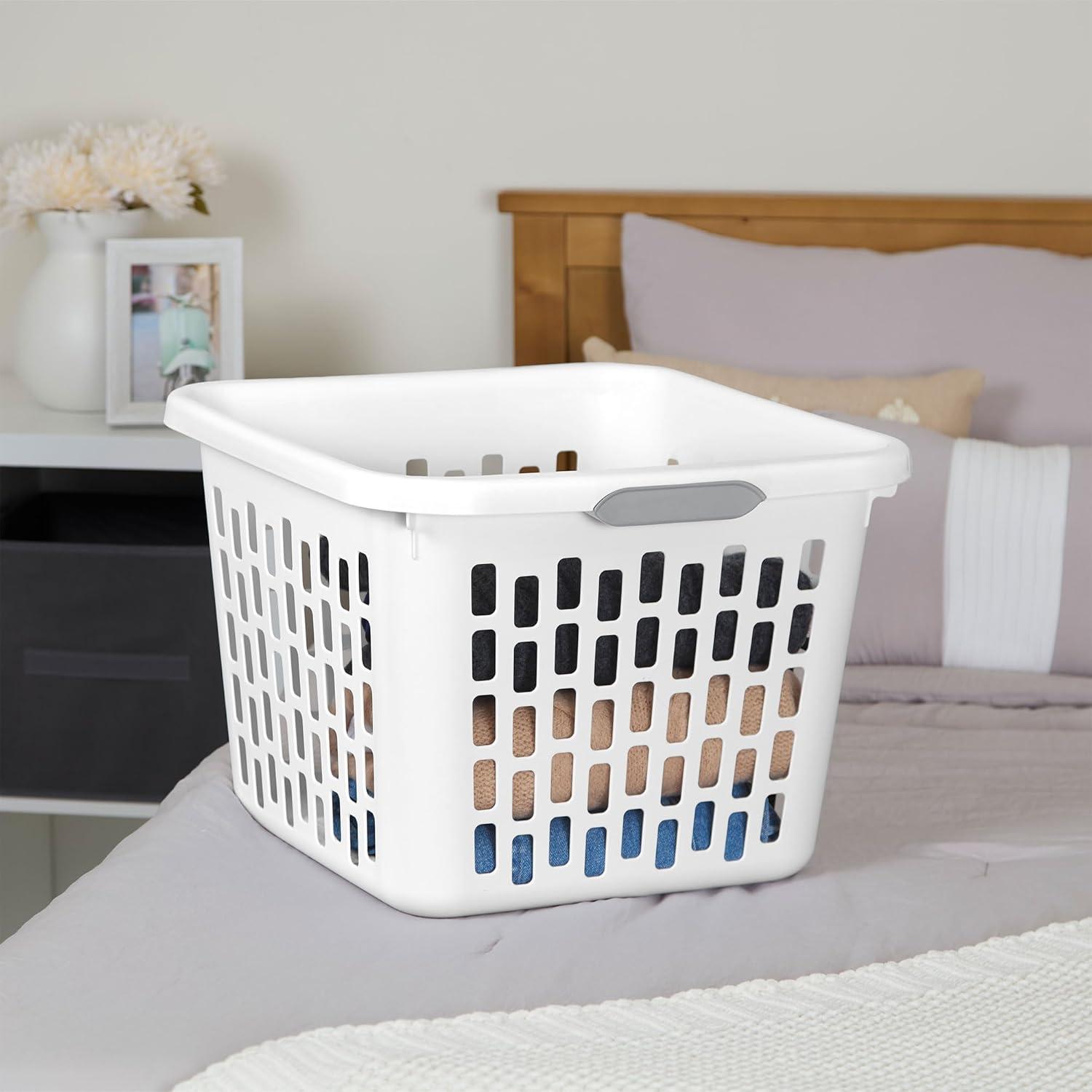 imageSterilite Laundry Basket Plastic Clothes Hamper Large Square Bin with Comfort Grip Handles and Reinforced Rim 15 Bushel Capacity Mint 6 Pack10 Bushel White