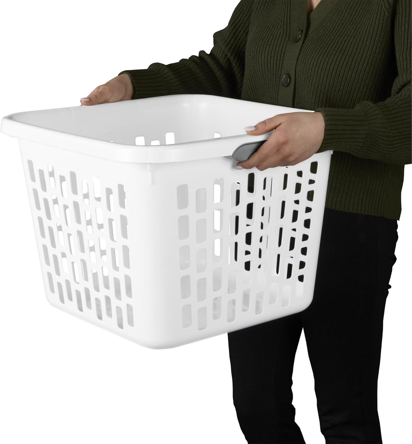 imageSterilite Laundry Basket Plastic Clothes Hamper Large Square Bin with Comfort Grip Handles and Reinforced Rim 15 Bushel Capacity Mint 6 Pack10 Bushel White