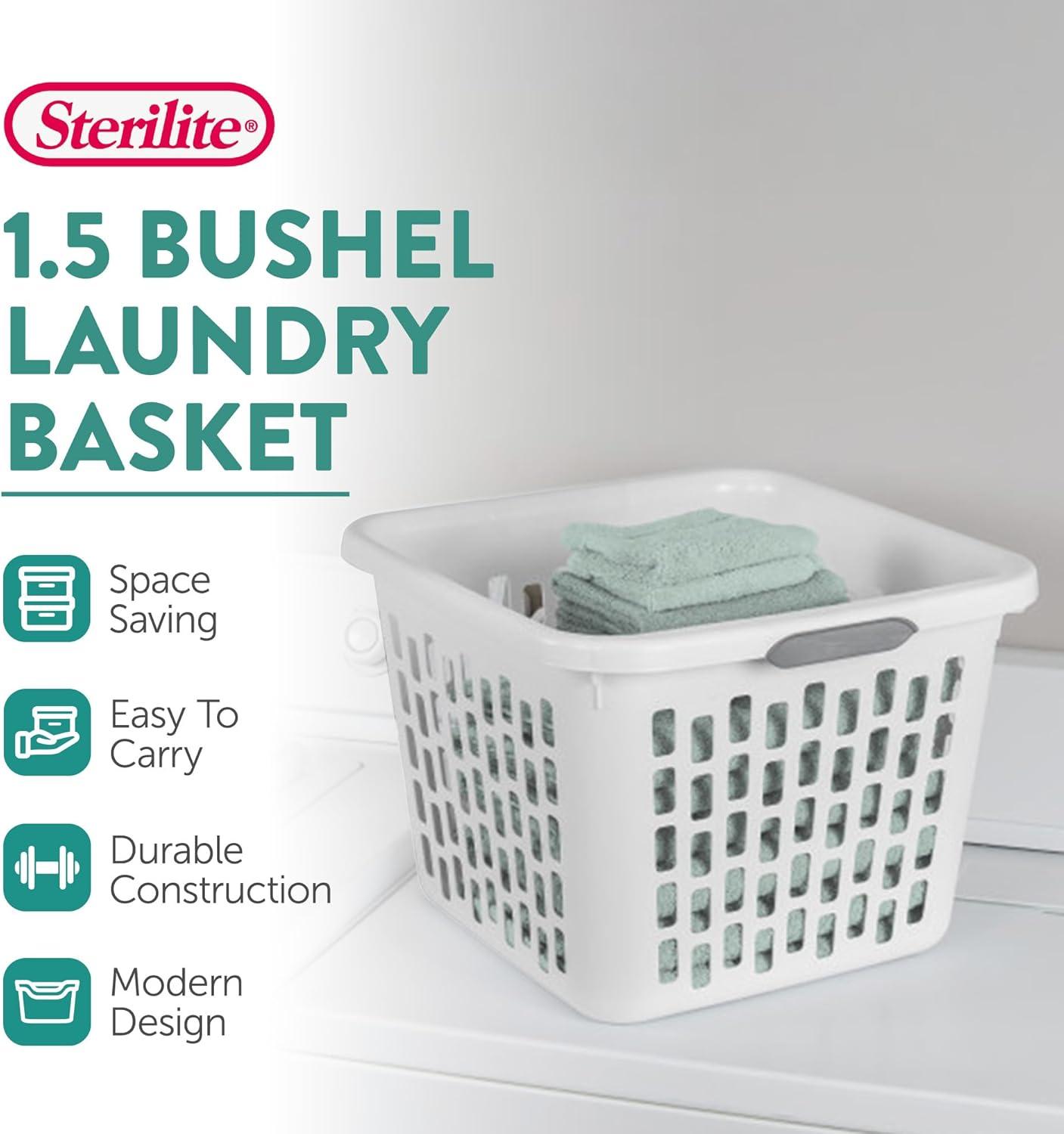 imageSterilite Laundry Basket Plastic Clothes Hamper Large Square Bin with Comfort Grip Handles and Reinforced Rim 15 Bushel Capacity Mint 6 Pack10 Bushel White