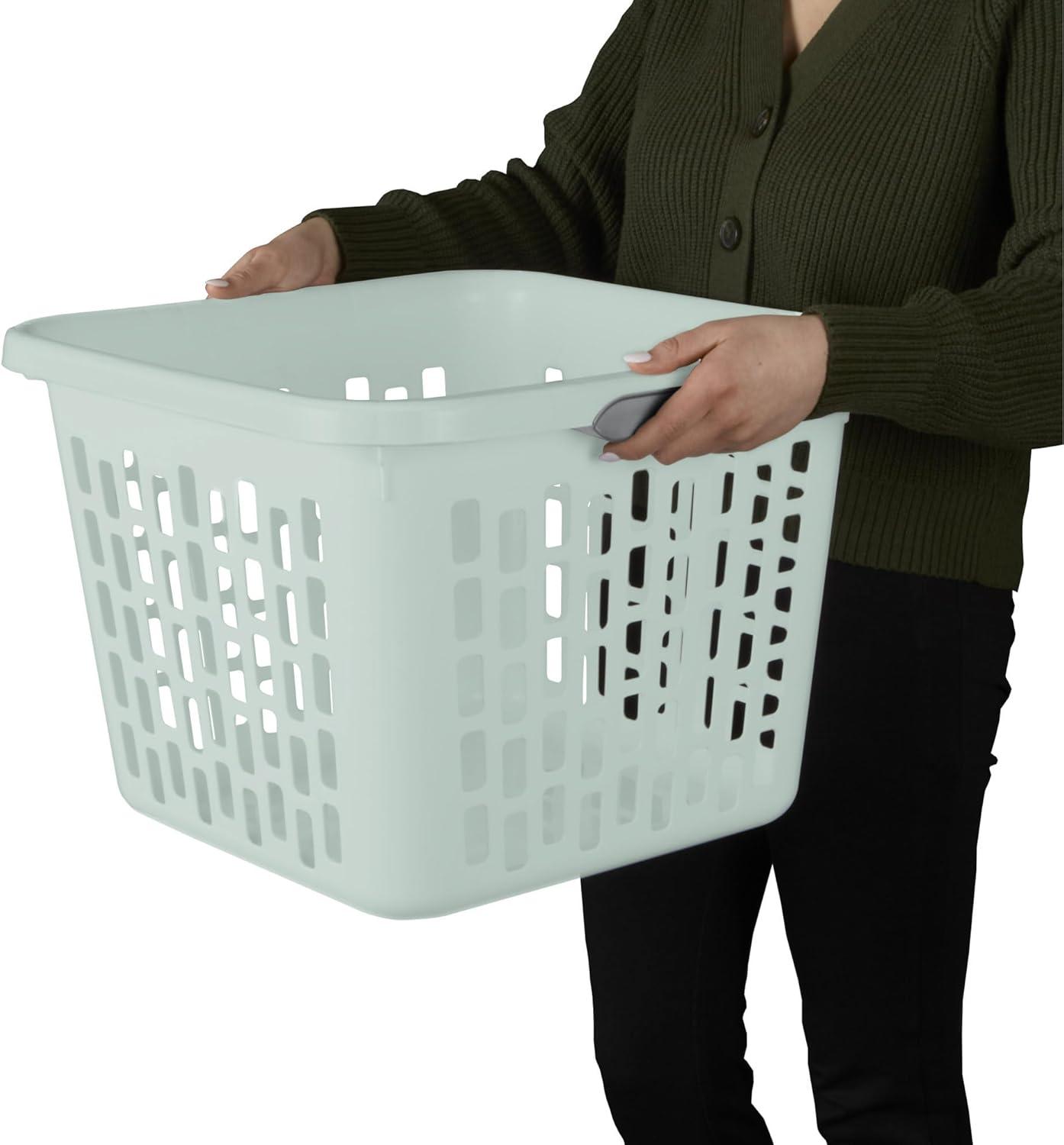 imageSterilite Laundry Basket Plastic Clothes Hamper Large Square Bin with Comfort Grip Handles and Reinforced Rim 15 Bushel Capacity Mint 6 Pack10 Bushel Mint