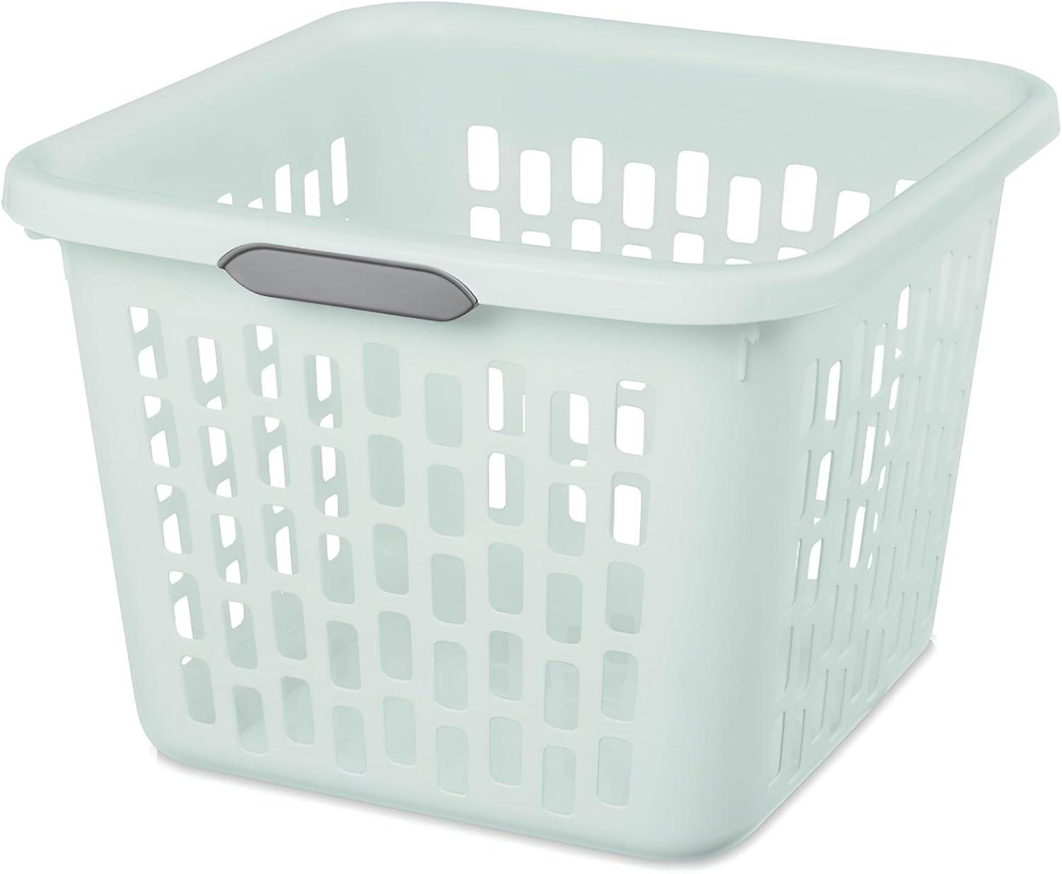 imageSterilite Laundry Basket Plastic Clothes Hamper Large Square Bin with Comfort Grip Handles and Reinforced Rim 15 Bushel Capacity Mint 6 Pack10 Bushel Mint