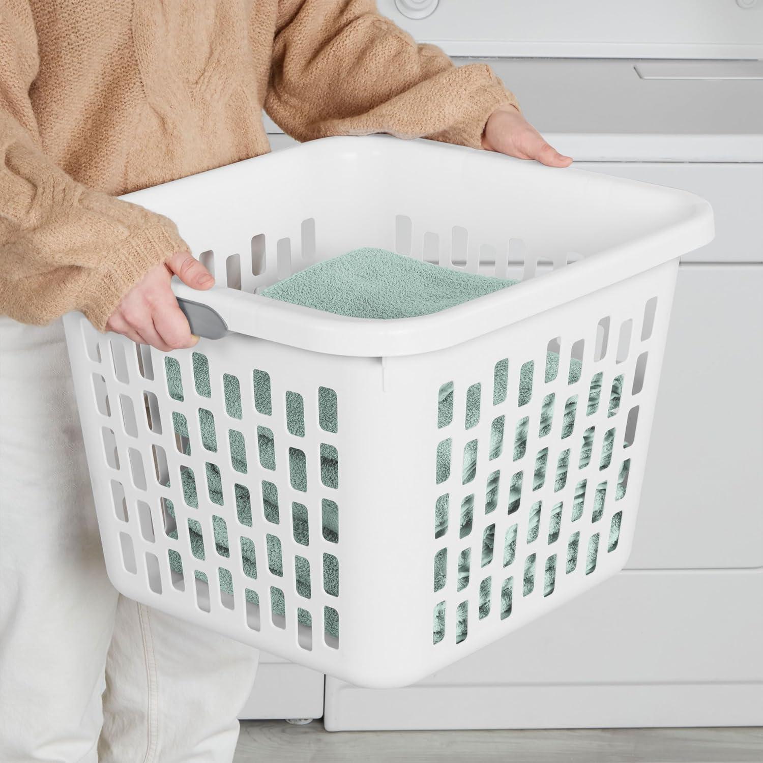 imageSterilite Laundry Basket Plastic Clothes Hamper Large Square Bin with Comfort Grip Handles and Reinforced Rim 15 Bushel Capacity Mint 6 Pack10 Bushel White