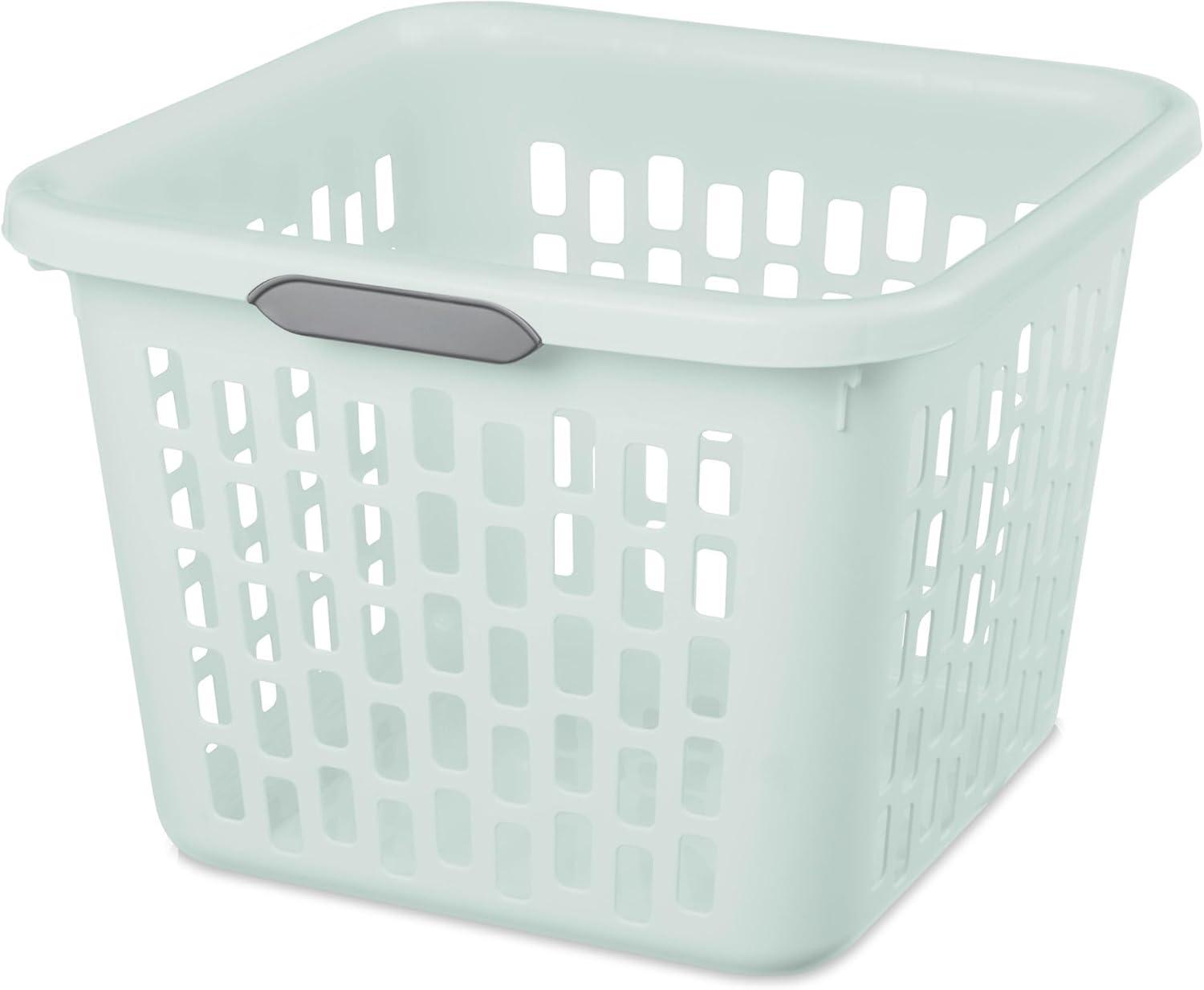 imageSterilite Laundry Basket Plastic Clothes Hamper Large Square Bin with Comfort Grip Handles and Reinforced Rim 15 Bushel Capacity Mint 6 Pack10 Bushel Mint