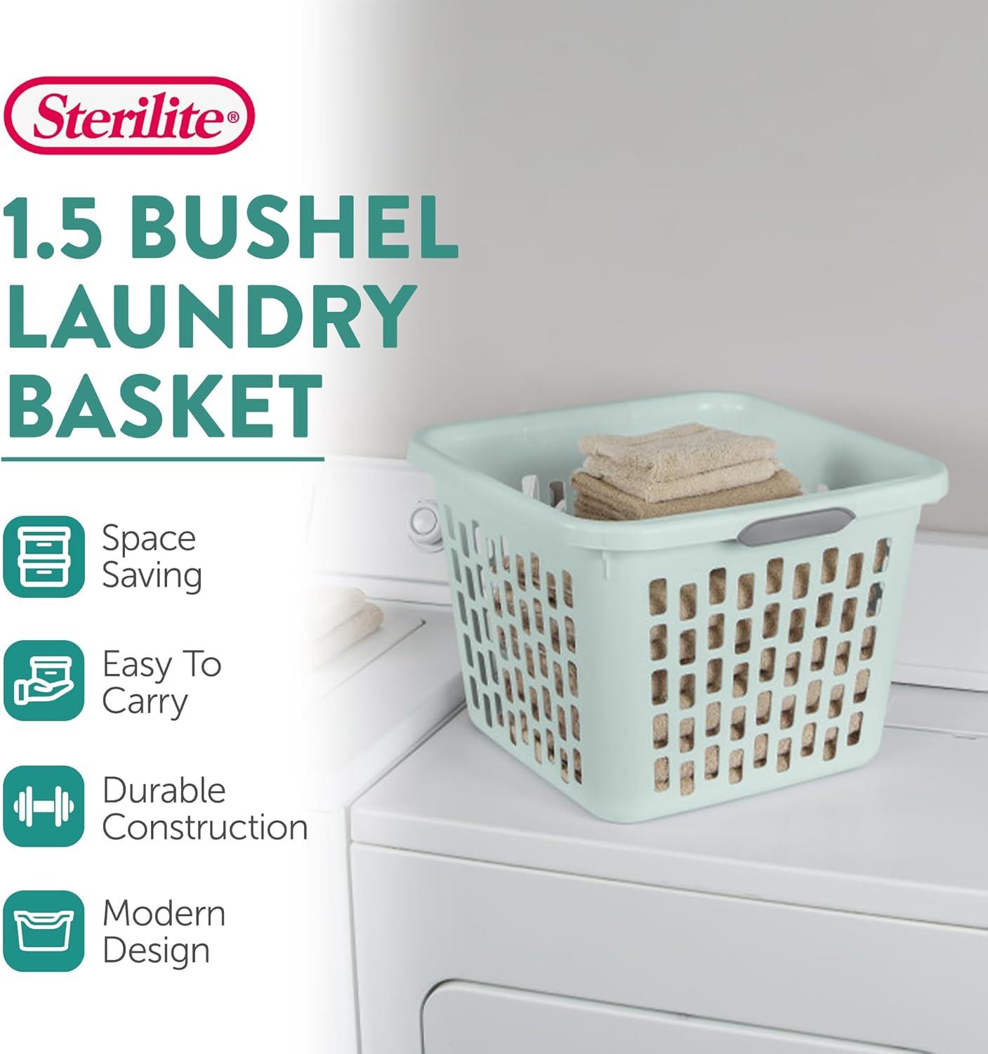 imageSterilite Laundry Basket Plastic Clothes Hamper Large Square Bin with Comfort Grip Handles and Reinforced Rim 15 Bushel Capacity Mint 6 Pack10 Bushel Mint