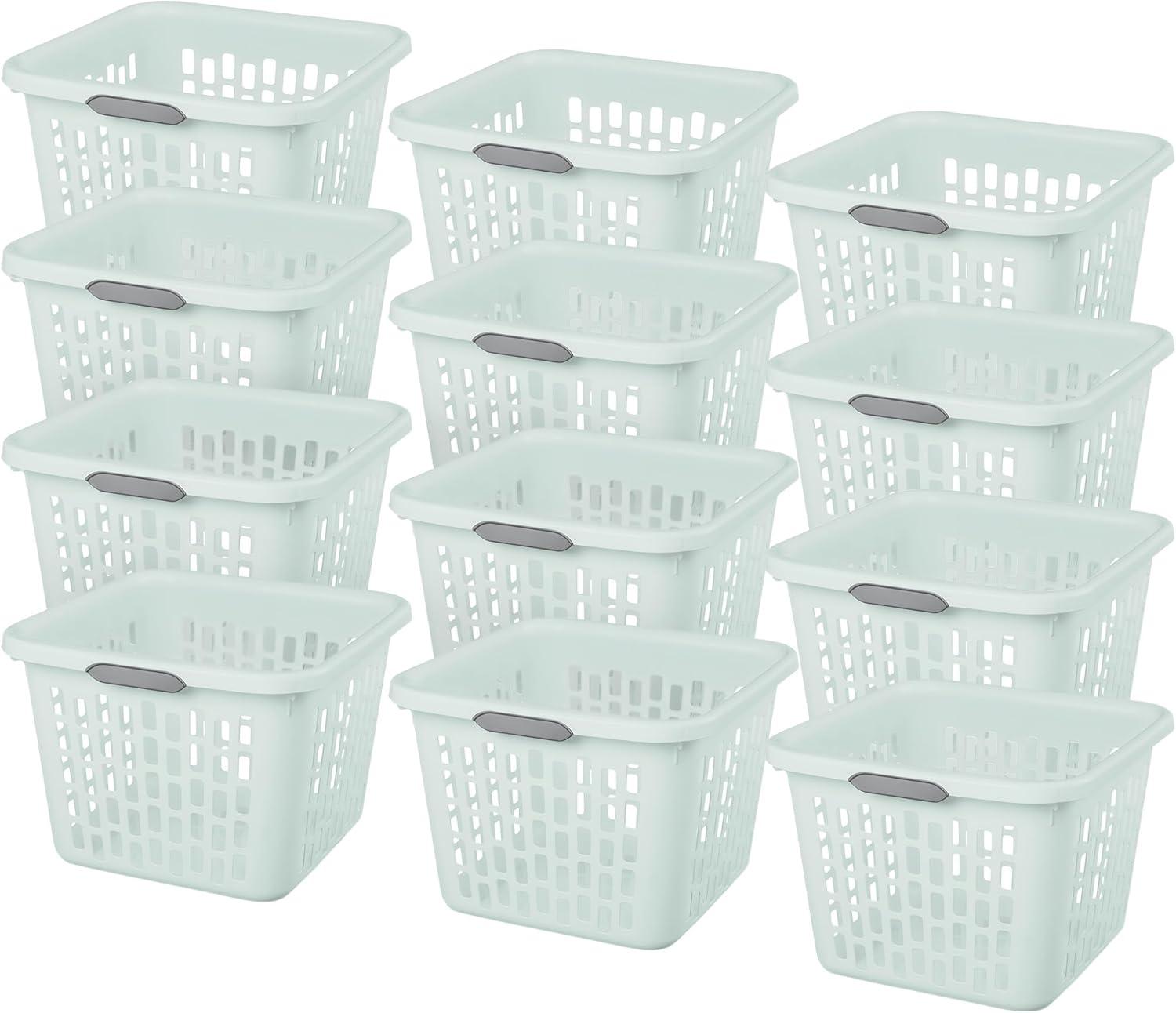 imageSterilite Laundry Basket Plastic Clothes Hamper Large Square Bin with Comfort Grip Handles and Reinforced Rim 15 Bushel Capacity Mint 6 Pack10 Bushel Mint