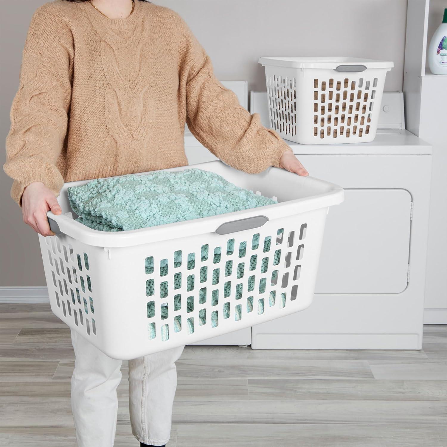 imageSterilite Laundry Basket Plastic Clothes Hamper Large Square Bin with Comfort Grip Handles and Reinforced Rim 15 Bushel Capacity Mint 6 Pack20 Bushel White