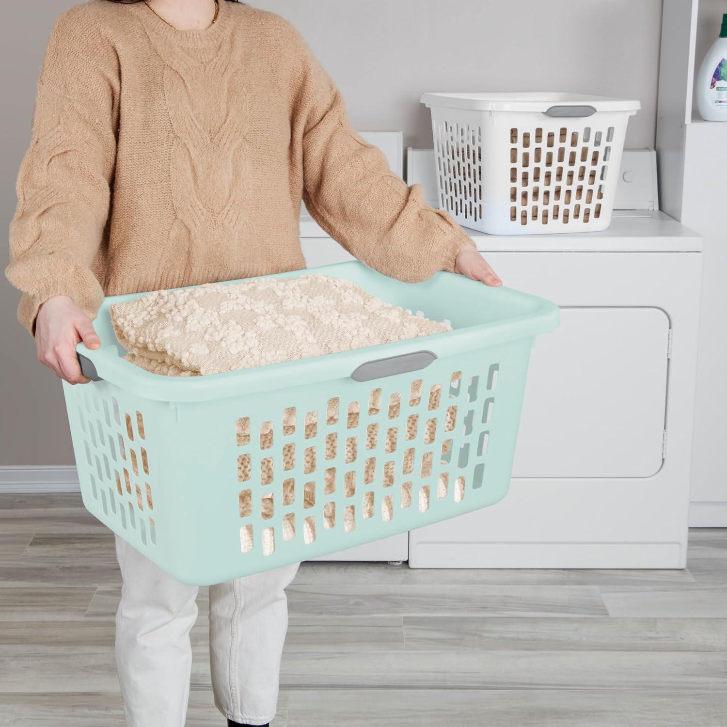 imageSterilite Laundry Basket Plastic Clothes Hamper Large Square Bin with Comfort Grip Handles and Reinforced Rim 15 Bushel Capacity Mint 6 Pack20 Bushel Mint