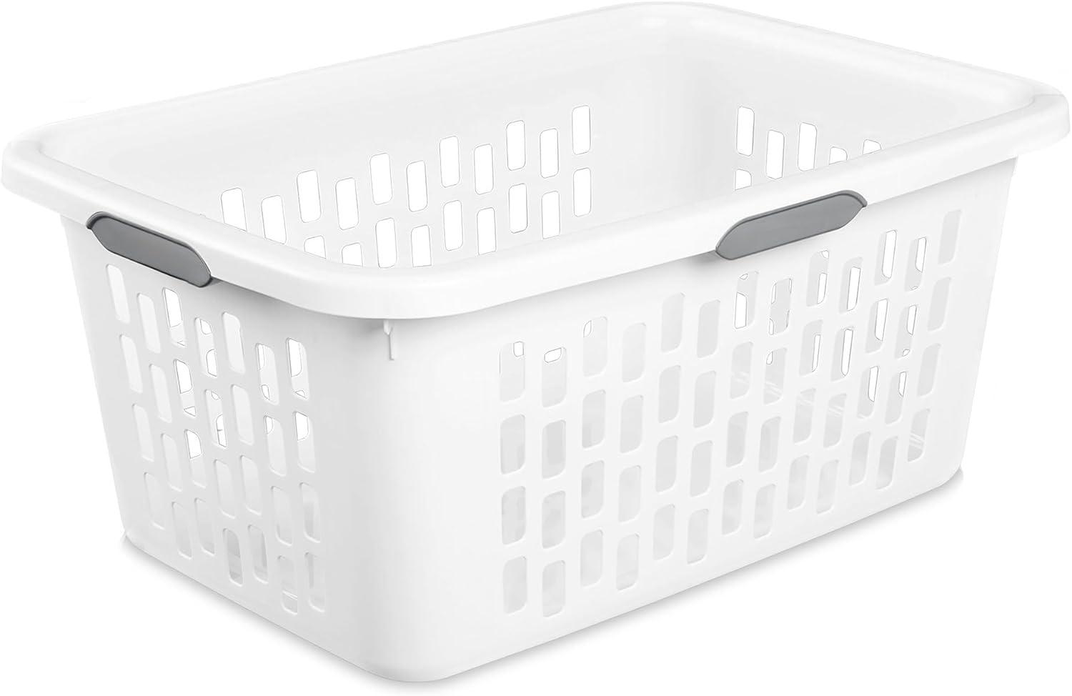 imageSterilite Laundry Basket Plastic Clothes Hamper Large Square Bin with Comfort Grip Handles and Reinforced Rim 15 Bushel Capacity Mint 6 Pack20 Bushel White