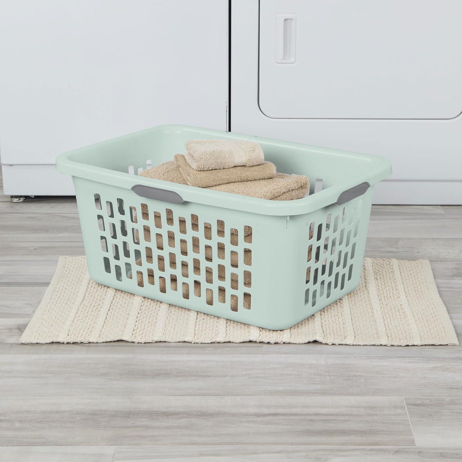 imageSterilite Laundry Basket Plastic Clothes Hamper Large Square Bin with Comfort Grip Handles and Reinforced Rim 15 Bushel Capacity Mint 6 Pack20 Bushel Mint