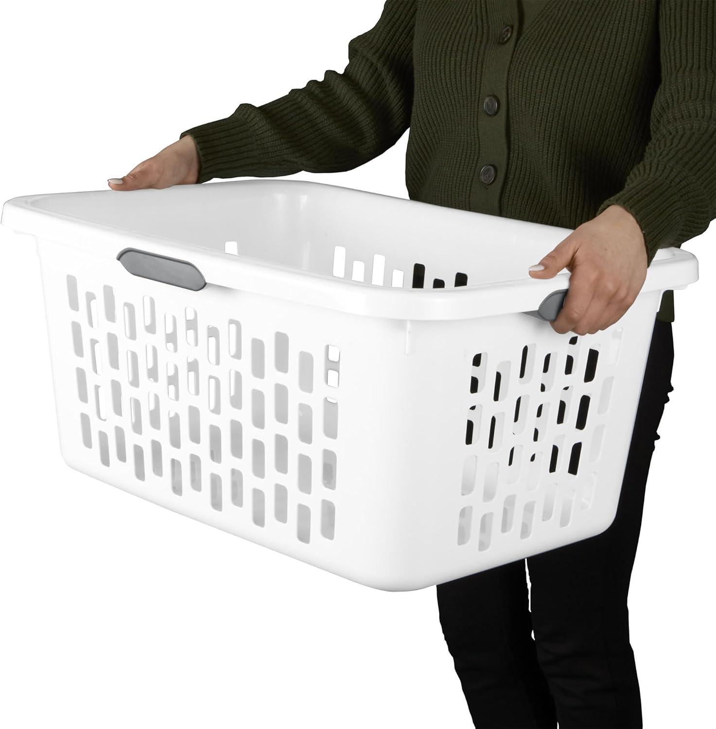 imageSterilite Laundry Basket Plastic Clothes Hamper Large Square Bin with Comfort Grip Handles and Reinforced Rim 15 Bushel Capacity Mint 6 Pack20 Bushel White