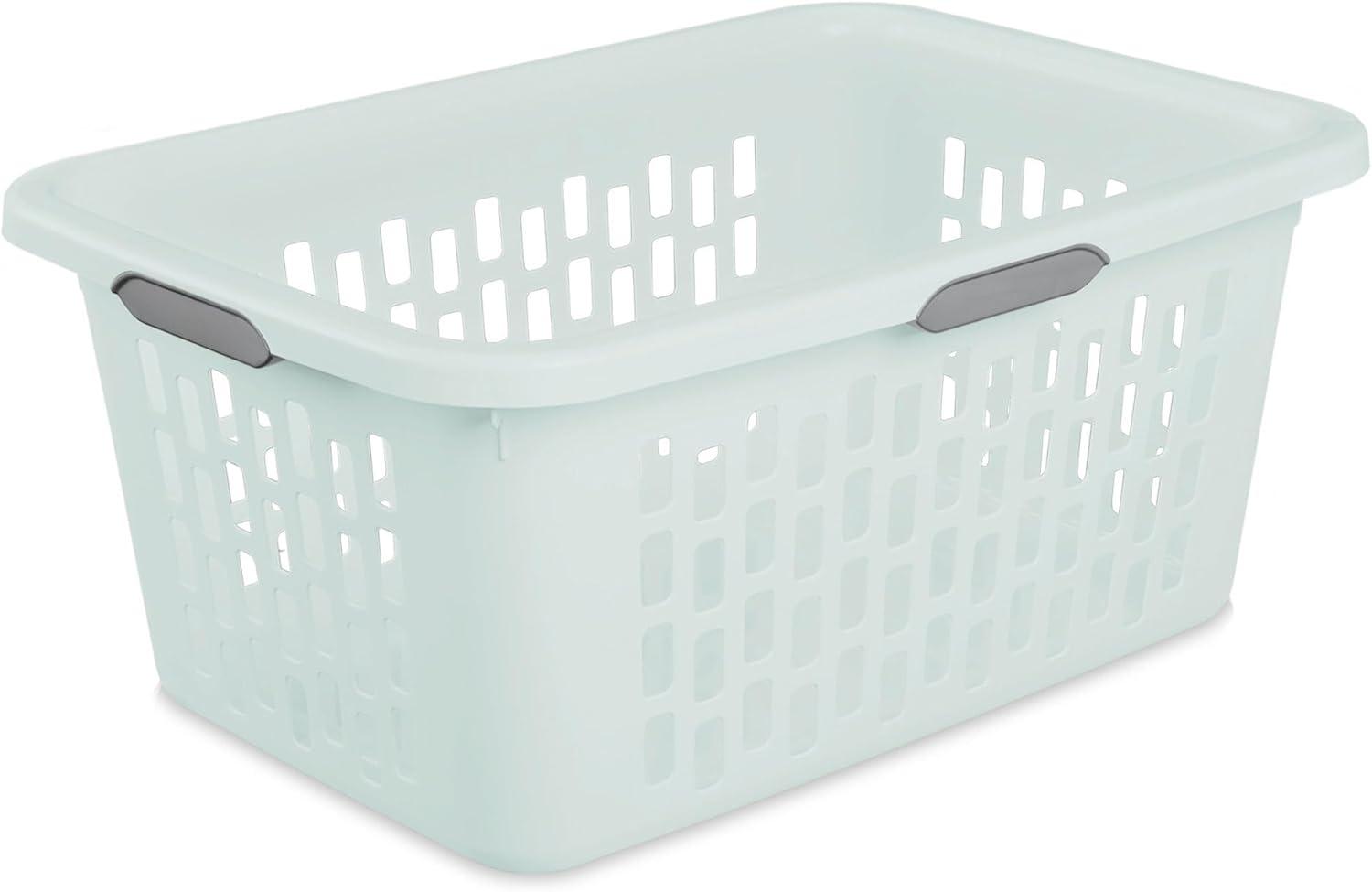 imageSterilite Laundry Basket Plastic Clothes Hamper Large Square Bin with Comfort Grip Handles and Reinforced Rim 15 Bushel Capacity Mint 6 Pack20 Bushel Mint